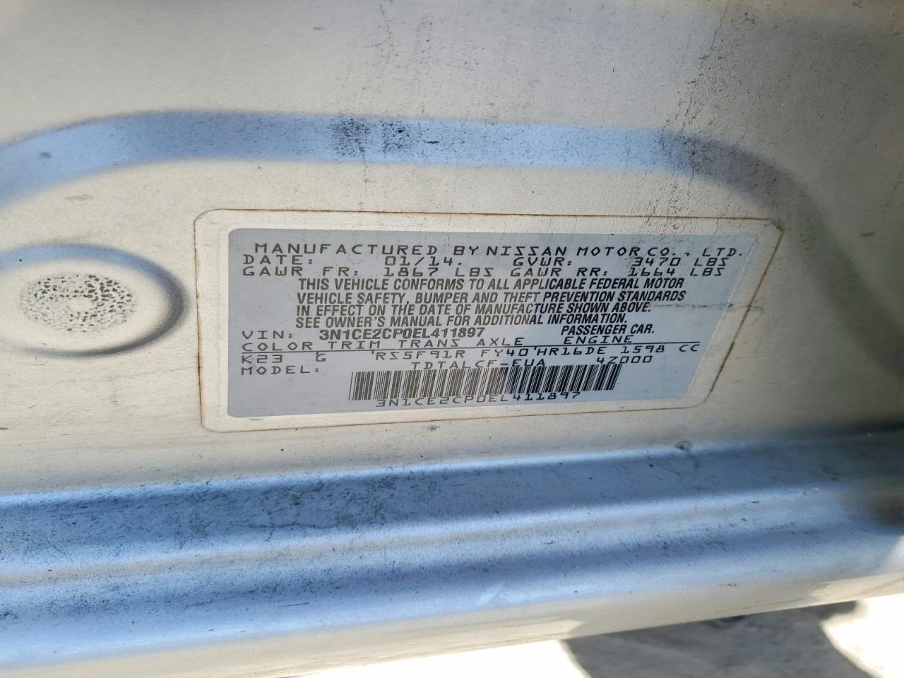 2014 Nissan Versa Note S Silver vin: 3N1CE2CP0EL411897
