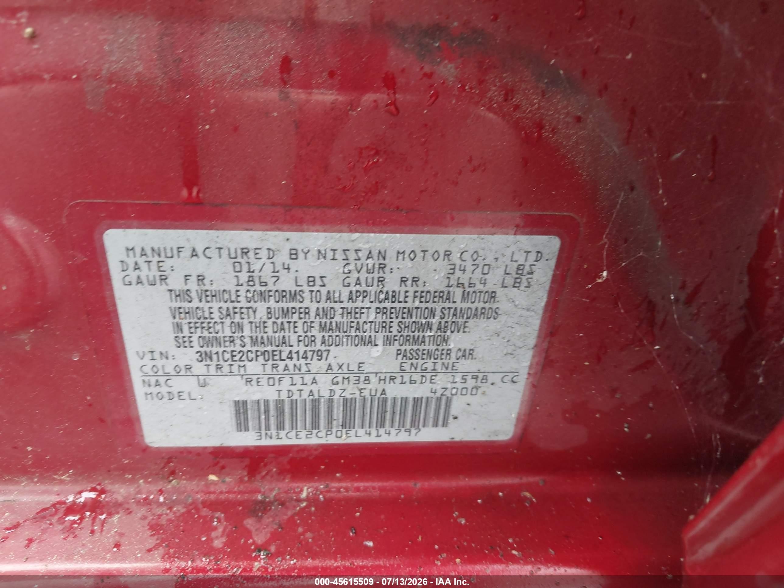 2014 Nissan Versa Note Sv Red vin: 3N1CE2CP0EL414797
