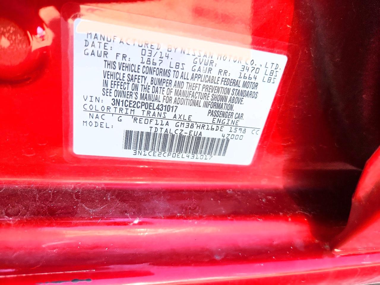2014 Nissan Versa Note S Plus Red vin: 3N1CE2CP0EL431017
