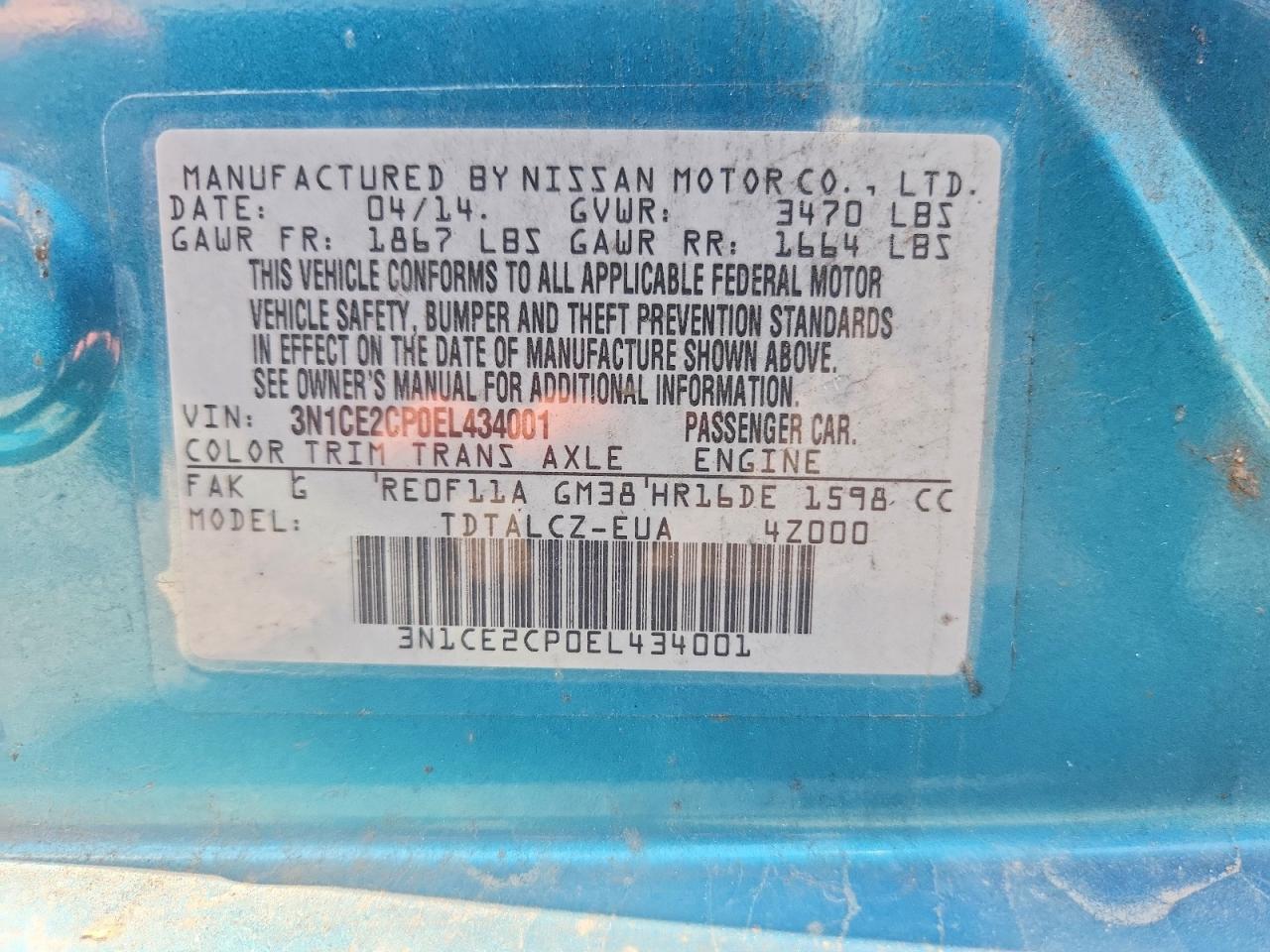 2014 Nissan Versa Note S Plus Синий vin: 3N1CE2CP0EL434001