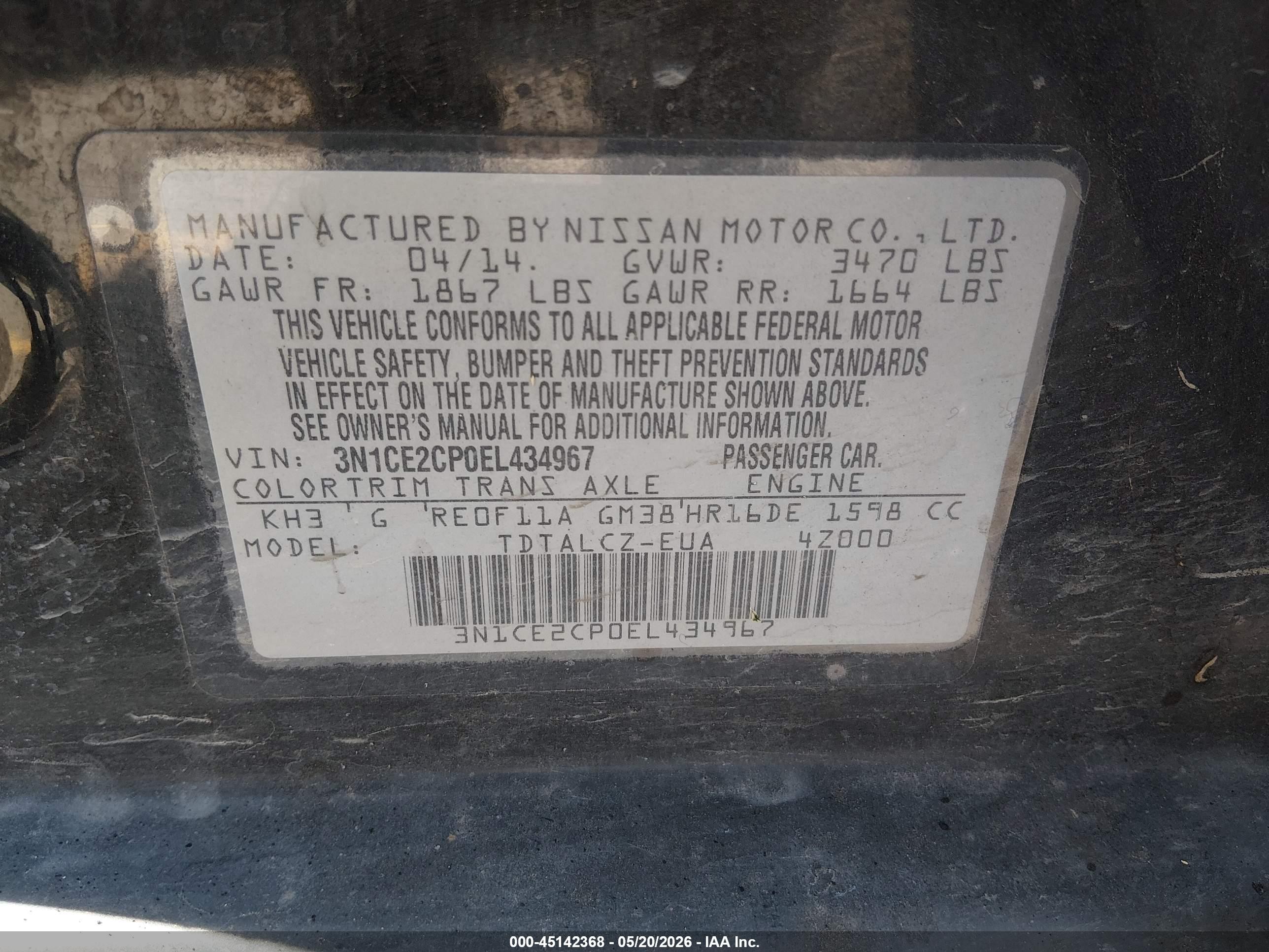 2014 Nissan Versa Note S Plus Black vin: 3N1CE2CP0EL434967