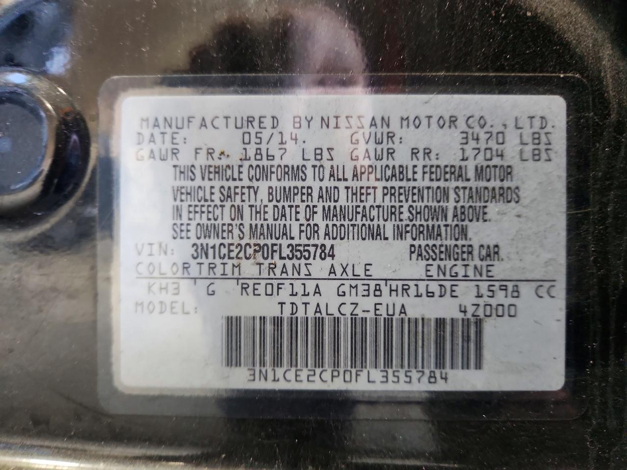 2015 Nissan Versa Note S Plus Black vin: 3N1CE2CP0FL355784