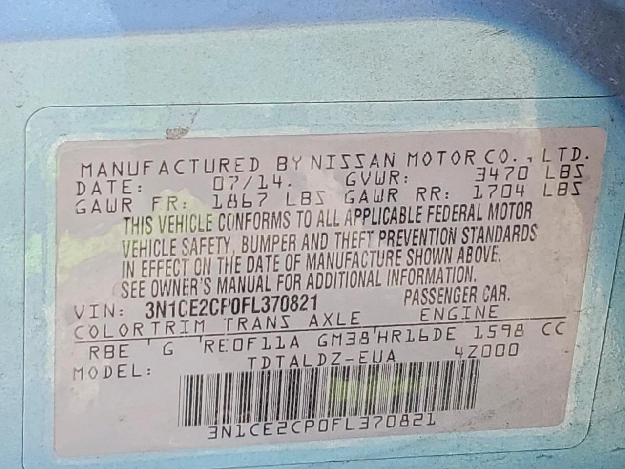 2015 Nissan Versa Note Sv Blue vin: 3N1CE2CP0FL370821