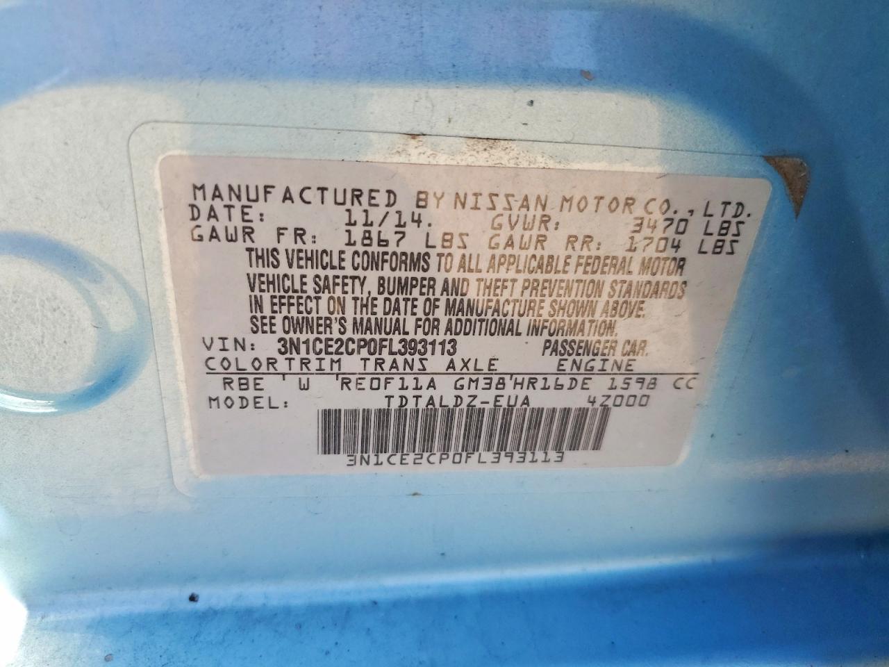 2015 Nissan Versa Note Sv Синий vin: 3N1CE2CP0FL393113