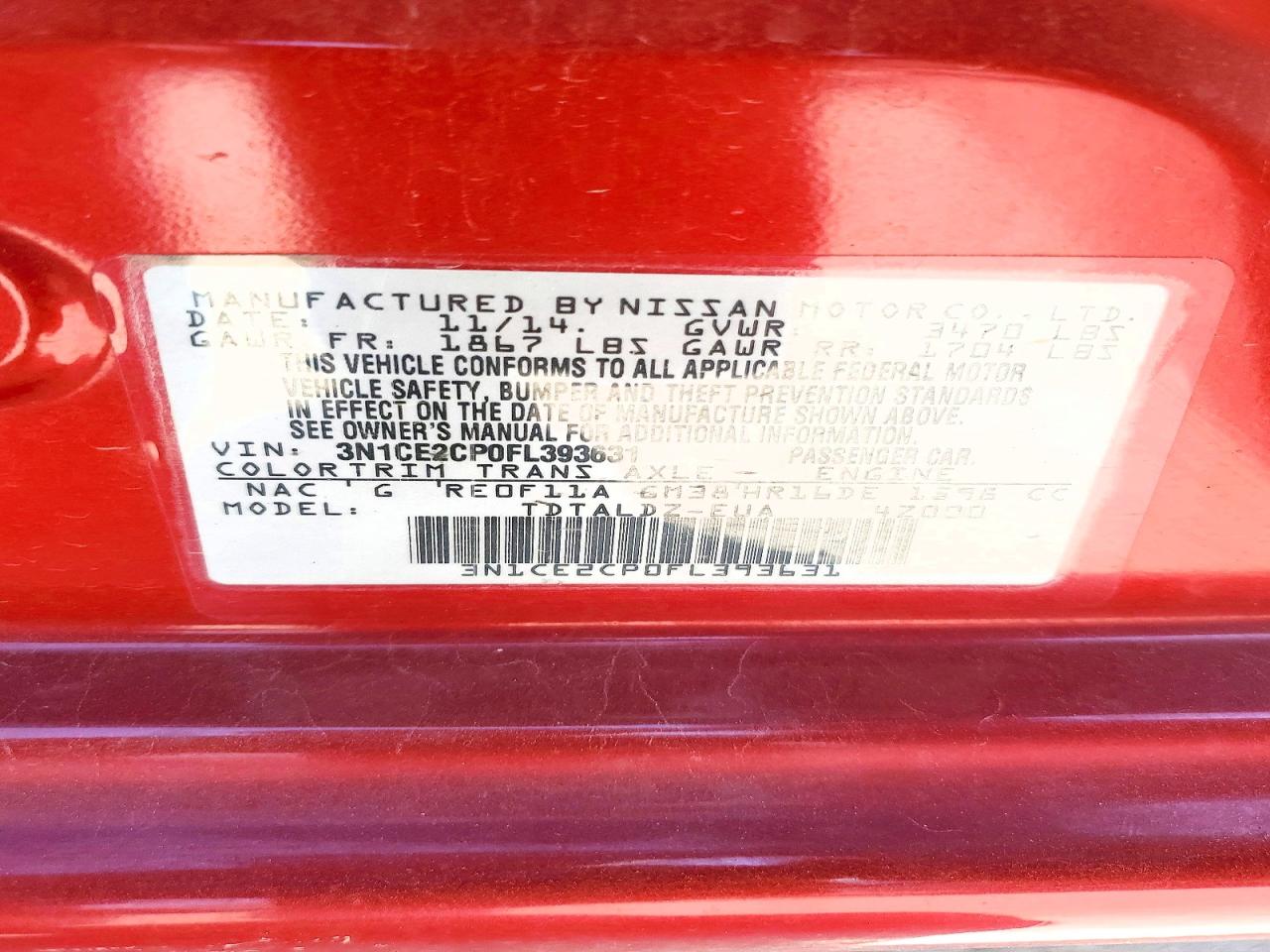 2015 Nissan Versa Note Sv Red vin: 3N1CE2CP0FL393631