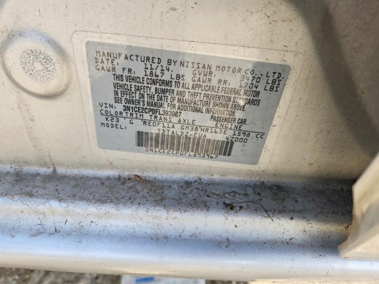 2015 Nissan Versa Note Silver vin: 3N1CE2CP0FL393967