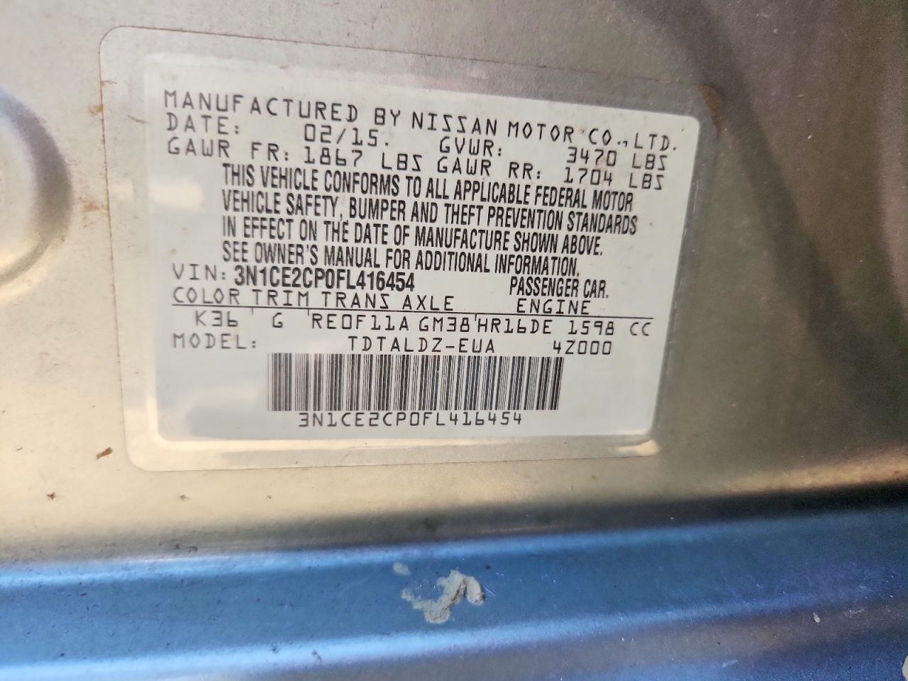 2015 Nissan Versa Note Sv Silver vin: 3N1CE2CP0FL416454