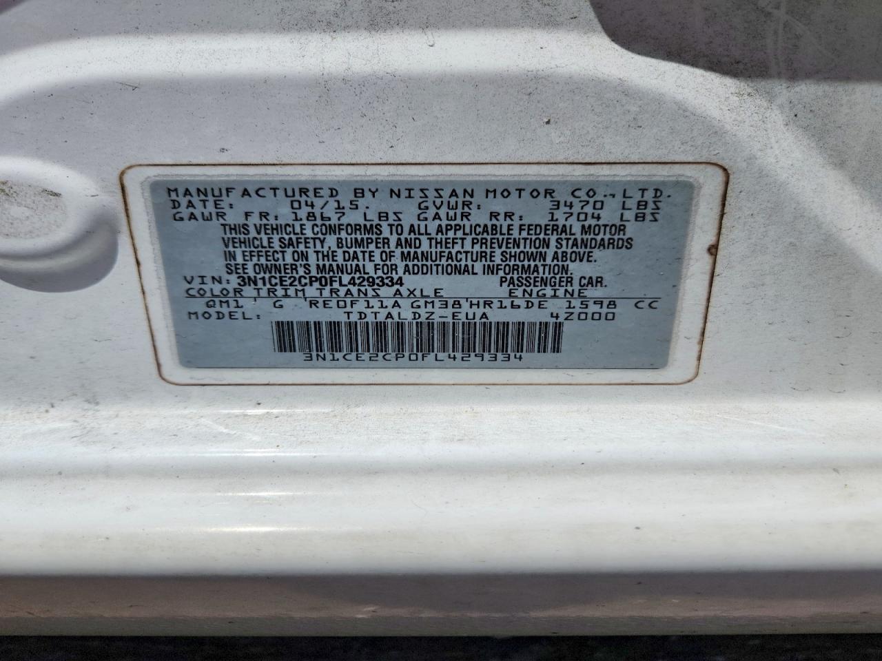 2015 Nissan Versa Note Sv White vin: 3N1CE2CP0FL429334