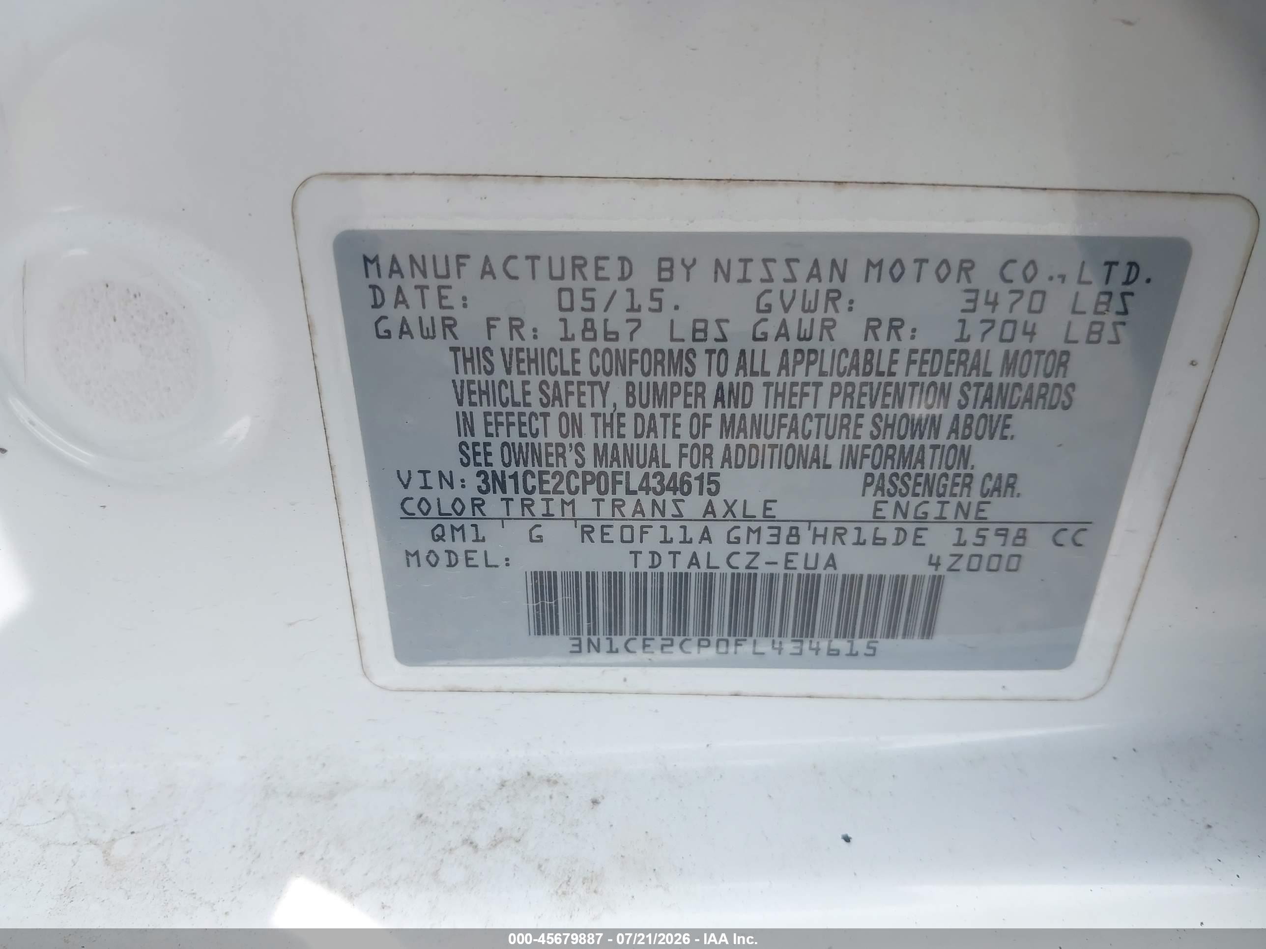 2015 Nissan Versa Note S Plus White vin: 3N1CE2CP0FL434615