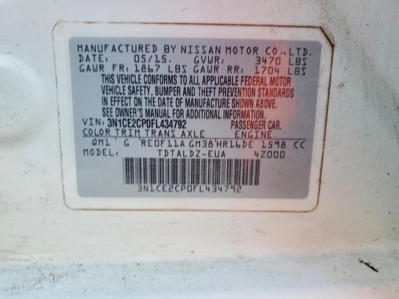 2015 Nissan Versa Note Sv White vin: 3N1CE2CP0FL434792