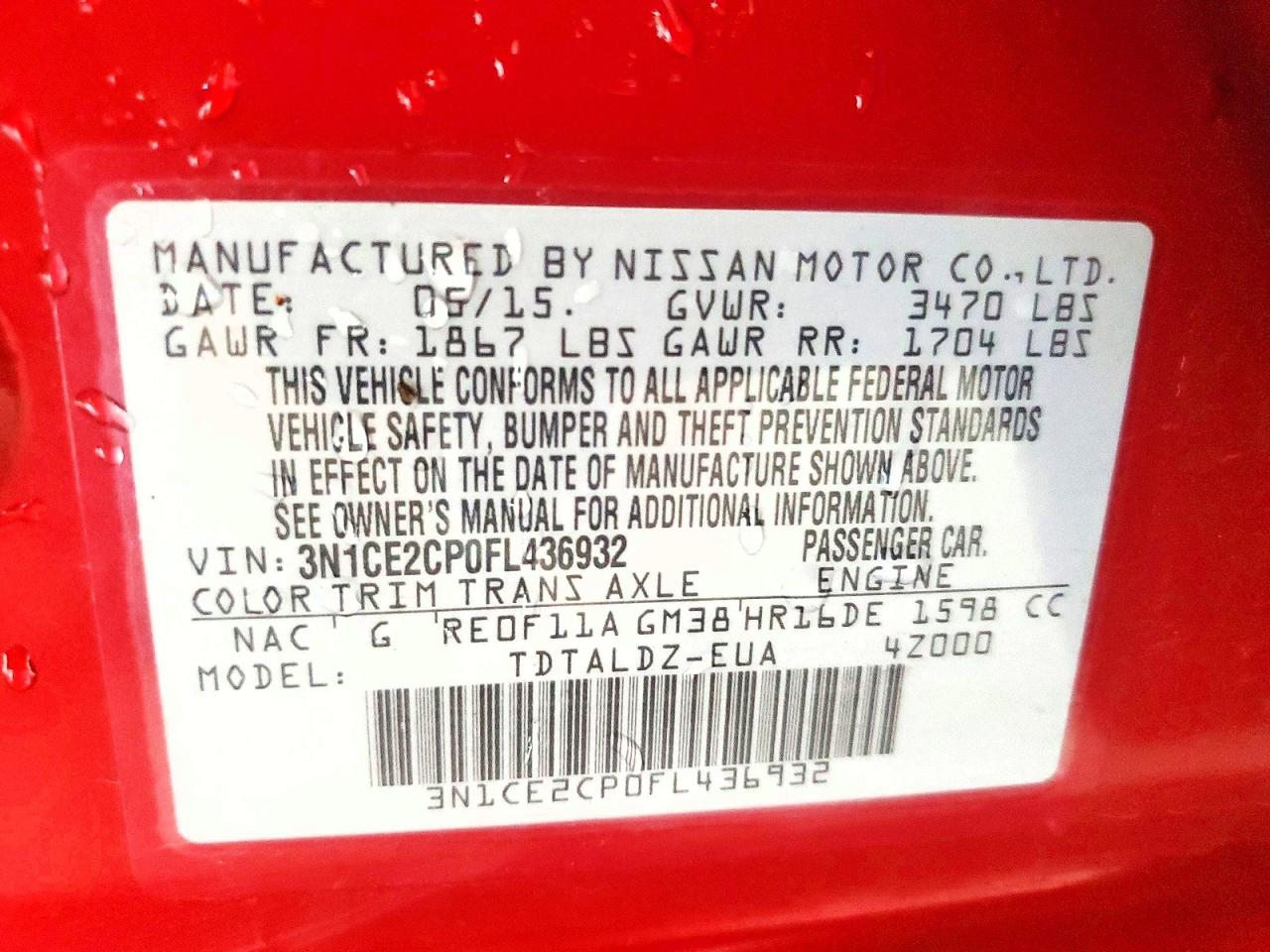 2015 Nissan Versa Note Sv Red vin: 3N1CE2CP0FL436932