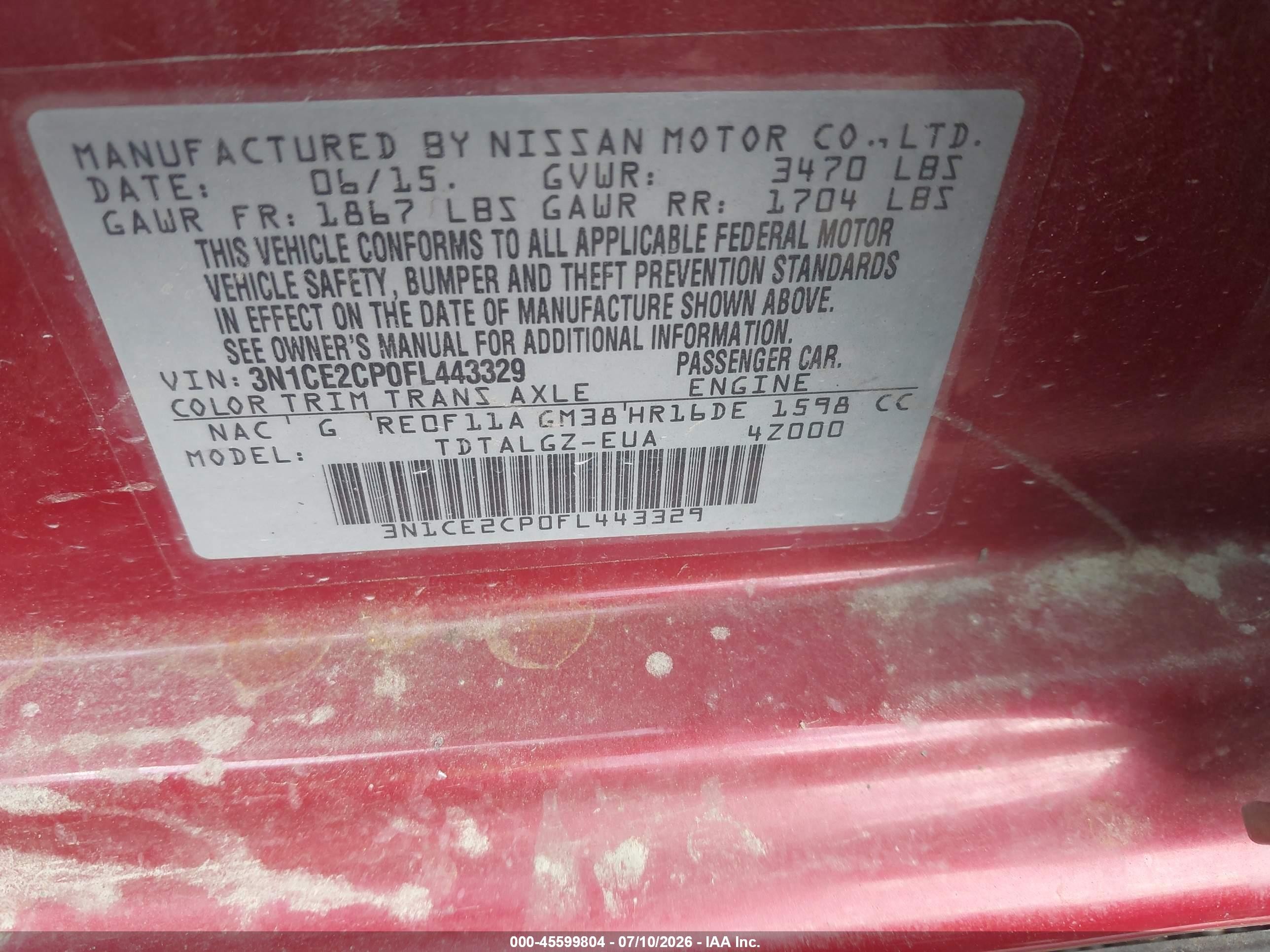 2015 Nissan Versa Note Sr Red vin: 3N1CE2CP0FL443329