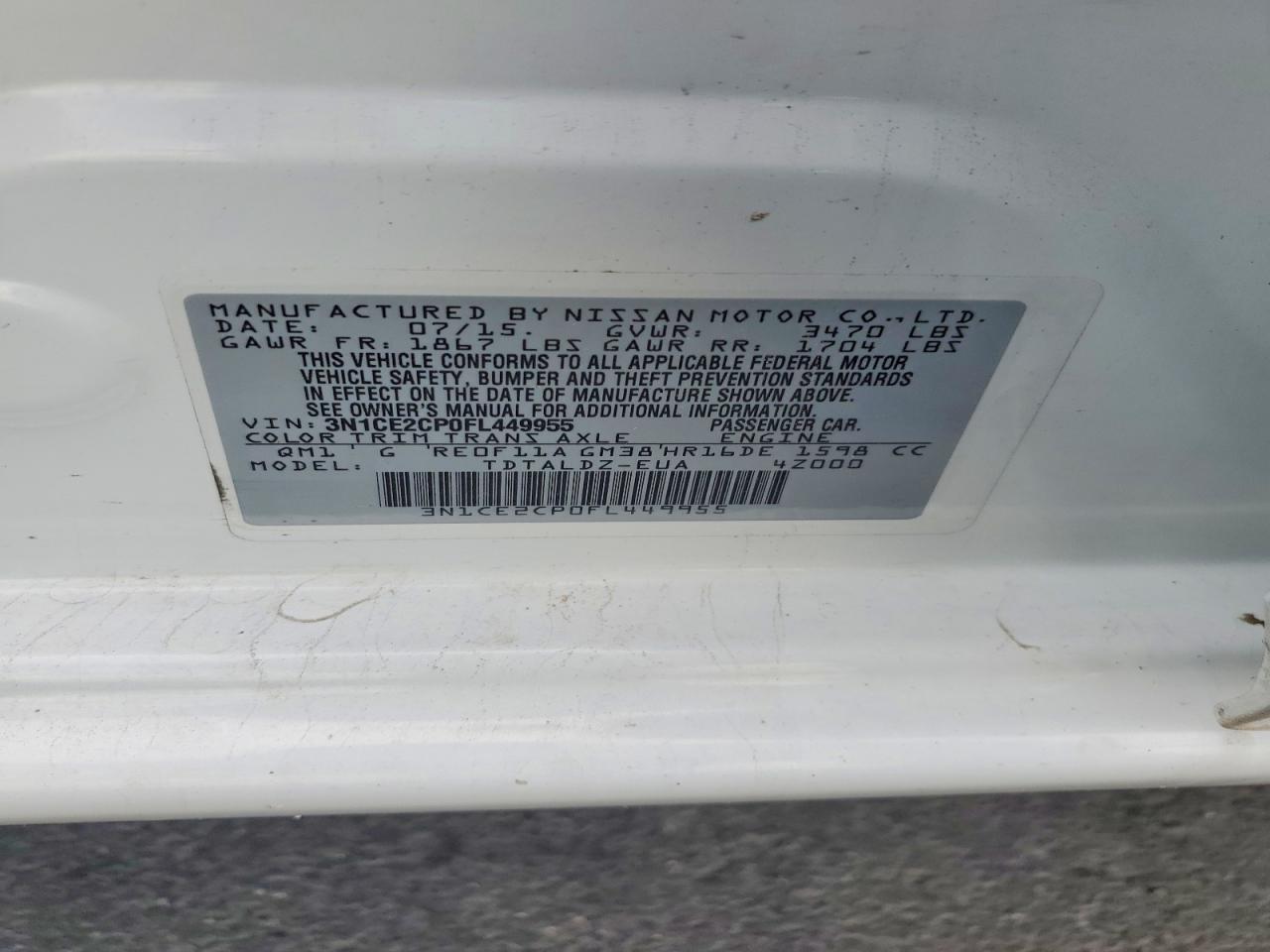 2015 Nissan Versa Note Sv White vin: 3N1CE2CP0FL449955