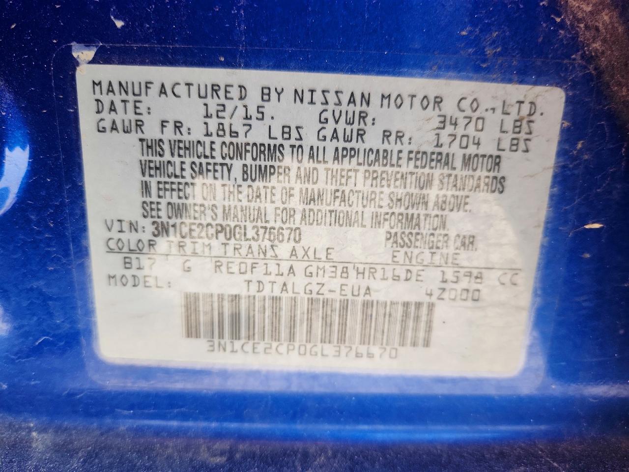 2016 Nissan Versa Note Sr Blue vin: 3N1CE2CP0GL376670