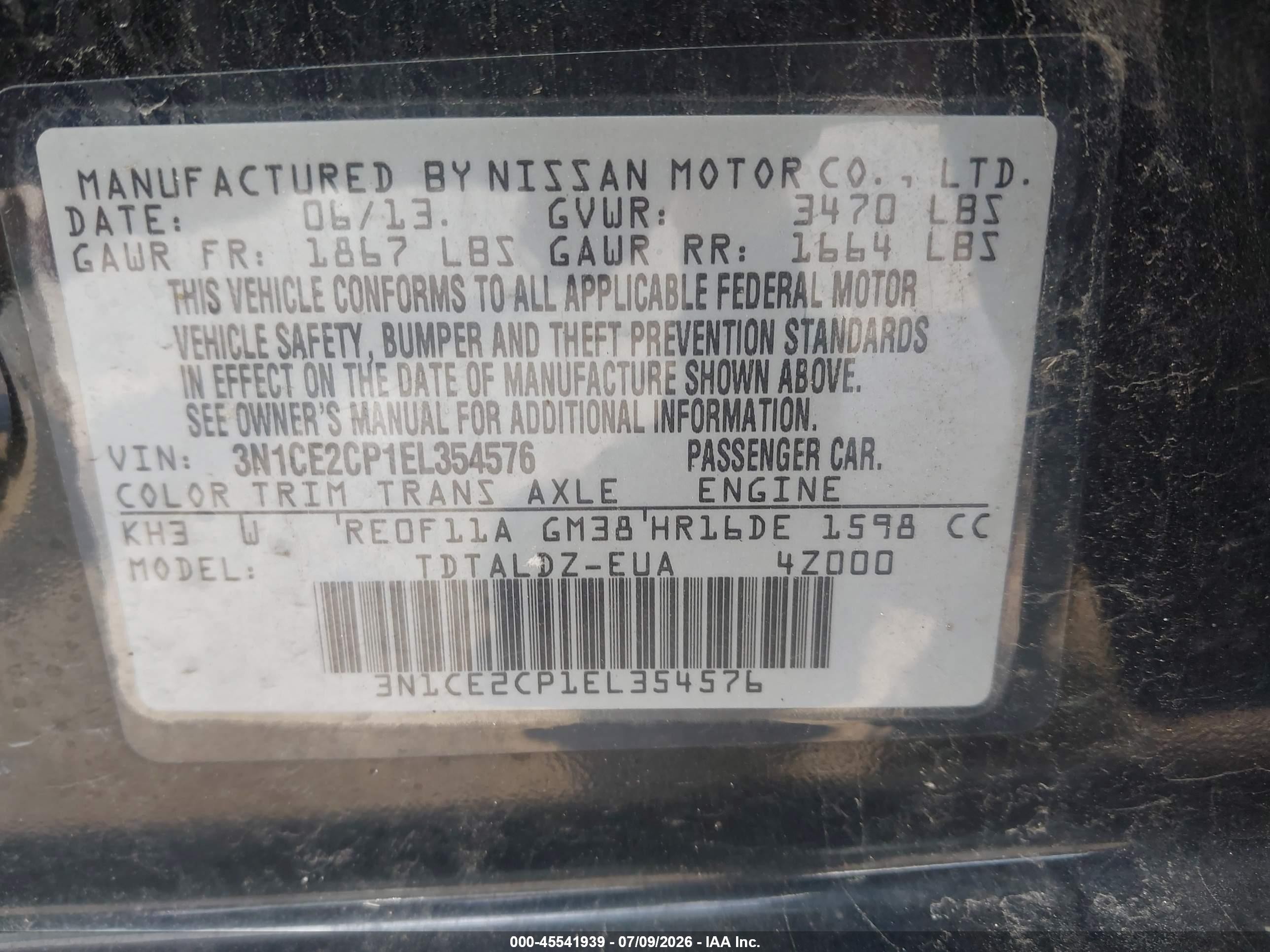 2014 Nissan Versa Note Sv Black vin: 3N1CE2CP1EL354576