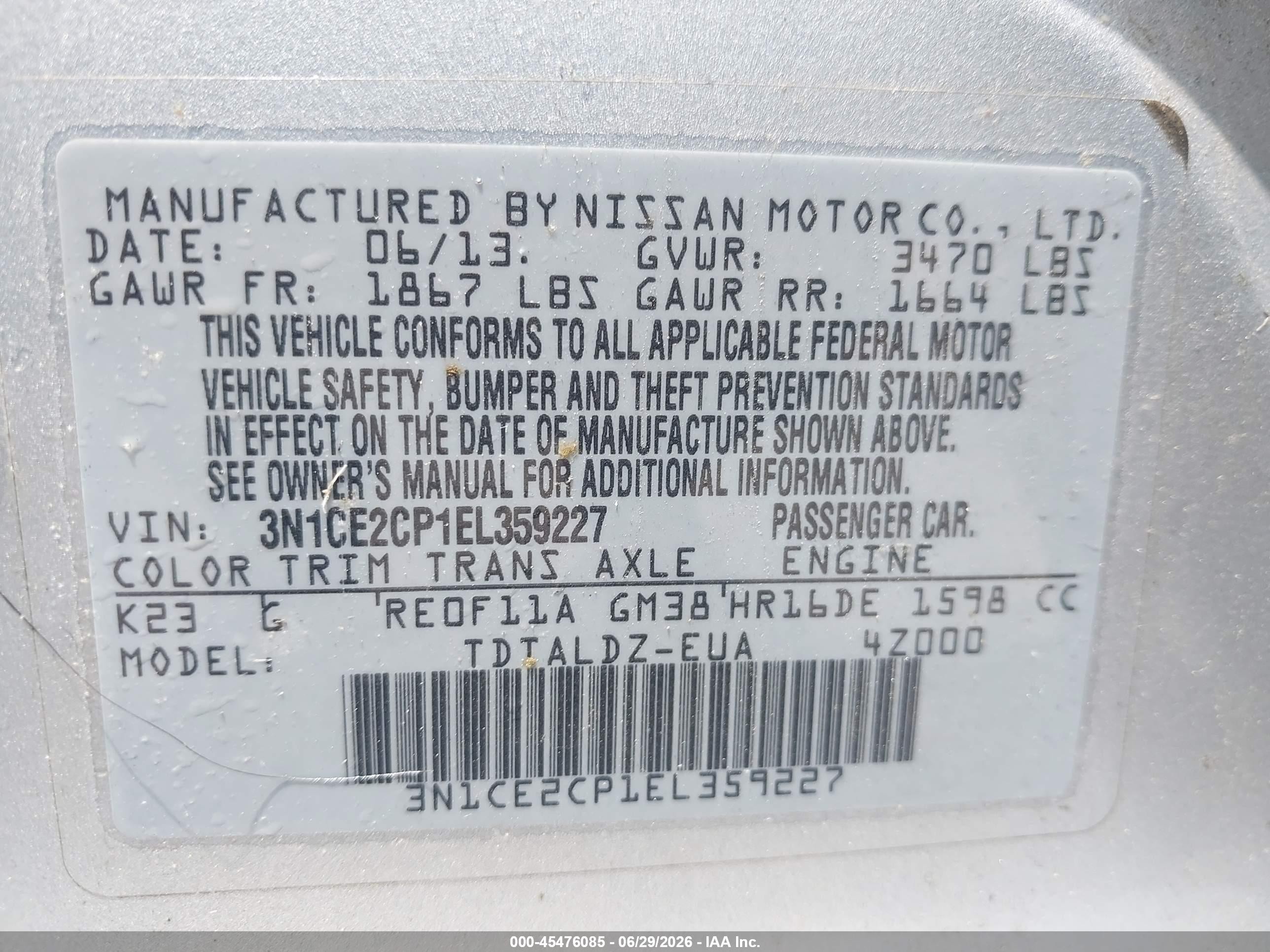 2014 Nissan Versa Note Sv Silver vin: 3N1CE2CP1EL359227