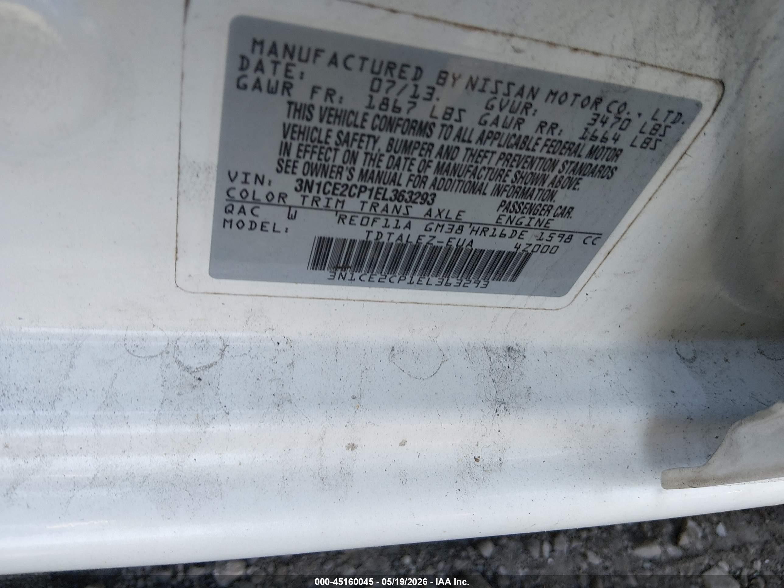 2014 Nissan Versa Note Sv White vin: 3N1CE2CP1EL363293