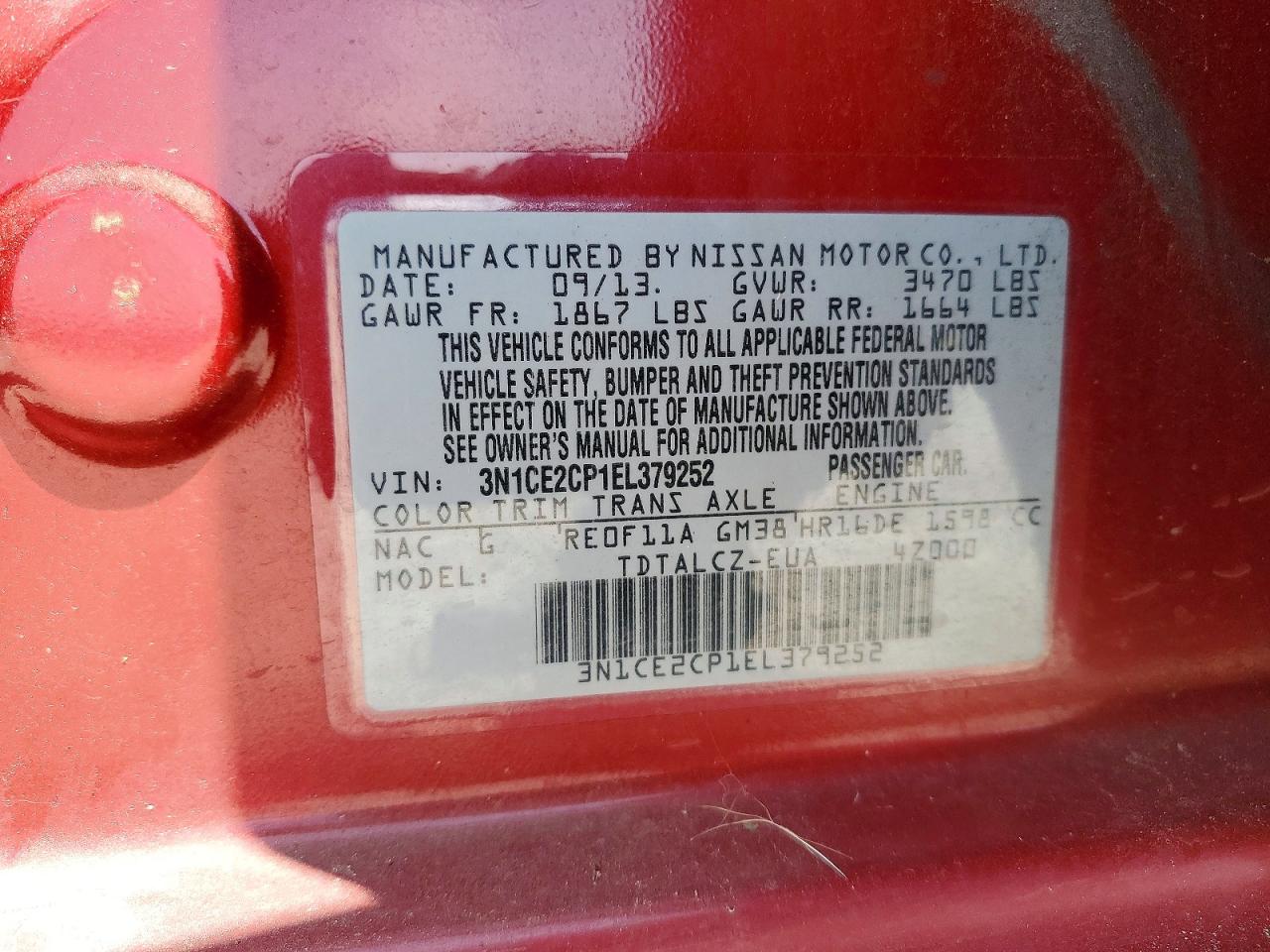2014 Nissan Versa Note S Plus Red vin: 3N1CE2CP1EL379252