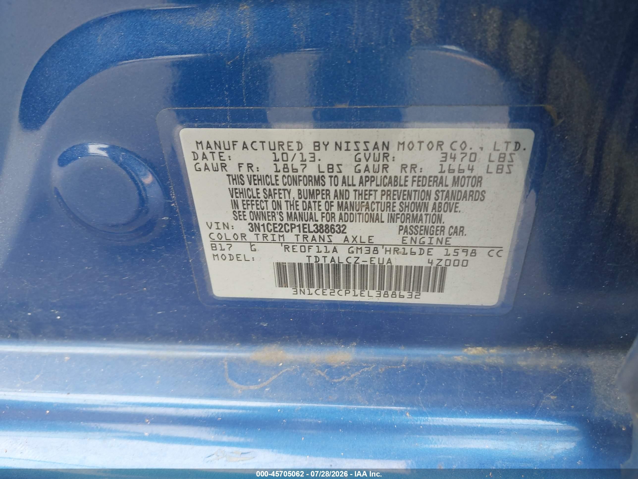 2014 Nissan Versa Note S Plus Blue vin: 3N1CE2CP1EL388632