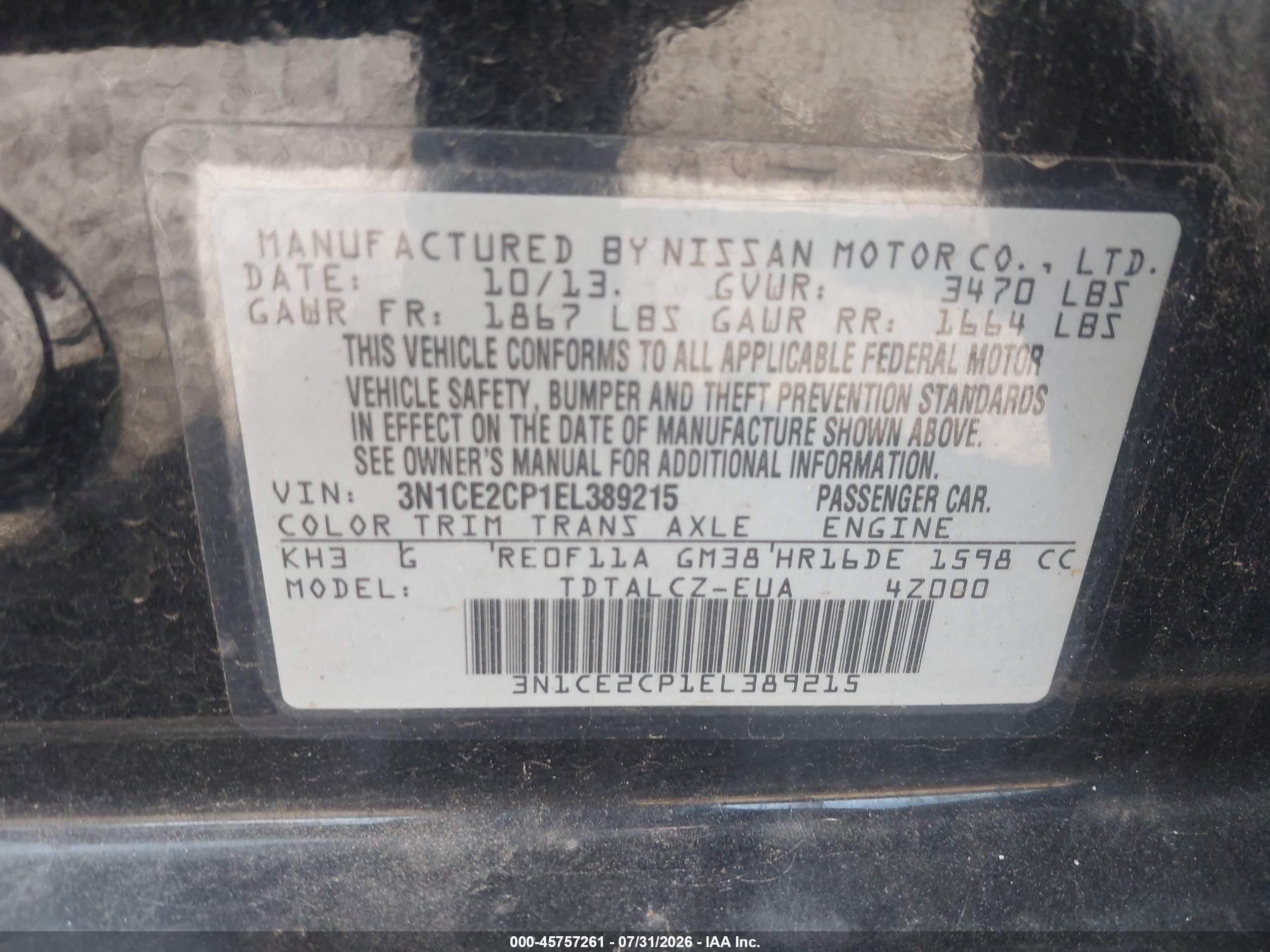2014 Nissan Versa Note S Plus Black vin: 3N1CE2CP1EL389215