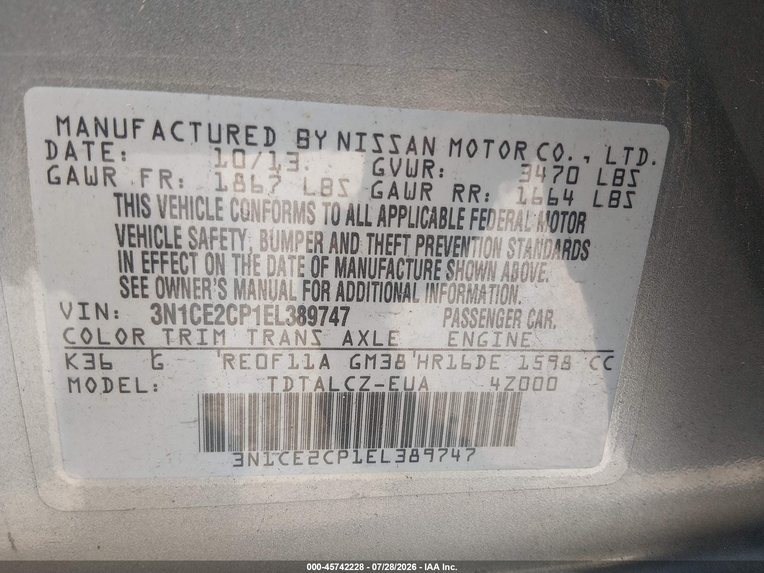 2014 Nissan Versa Note S Plus Beige vin: 3N1CE2CP1EL389747