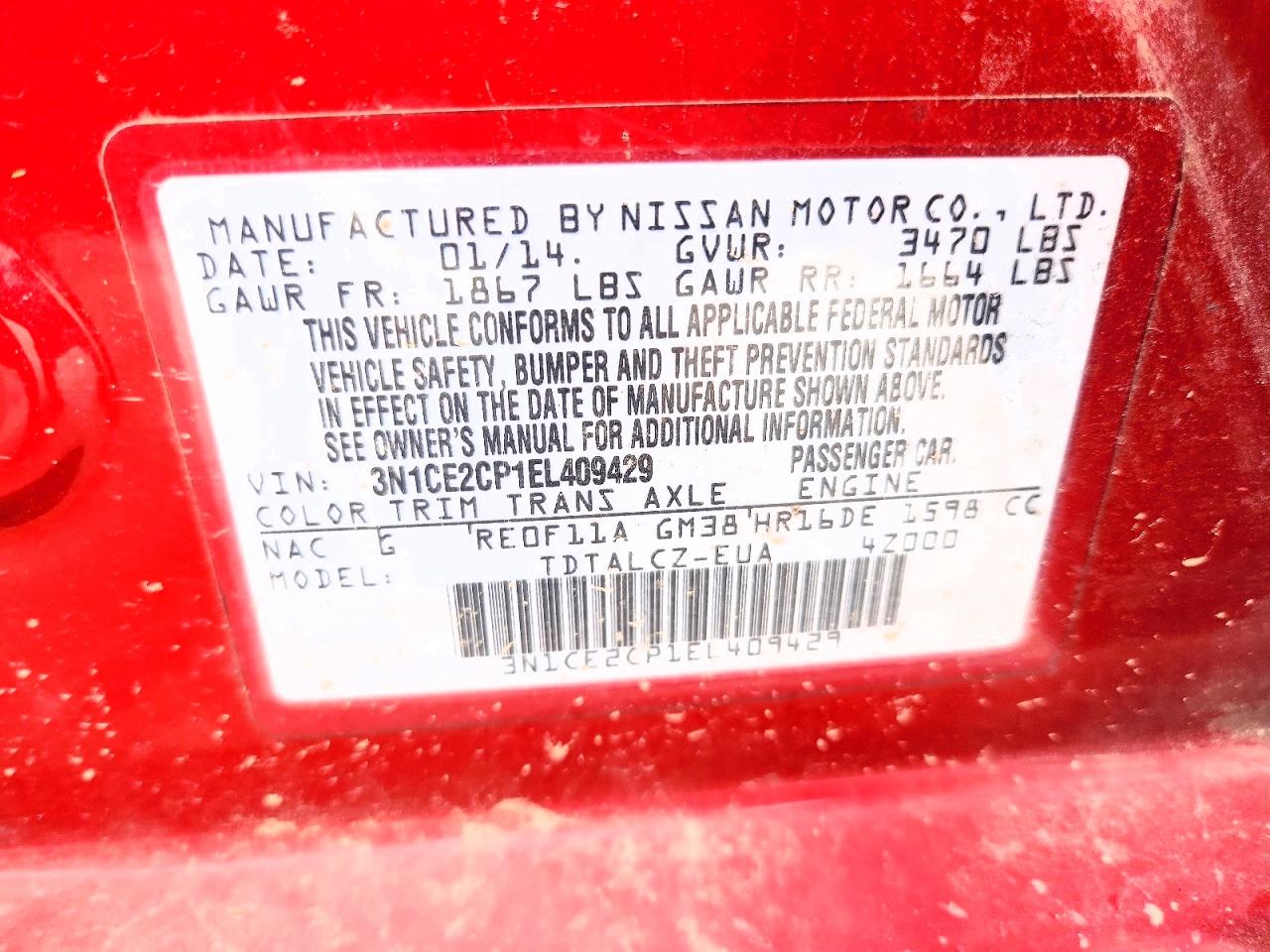 2014 Nissan Versa Note S Plus Red vin: 3N1CE2CP1EL409429