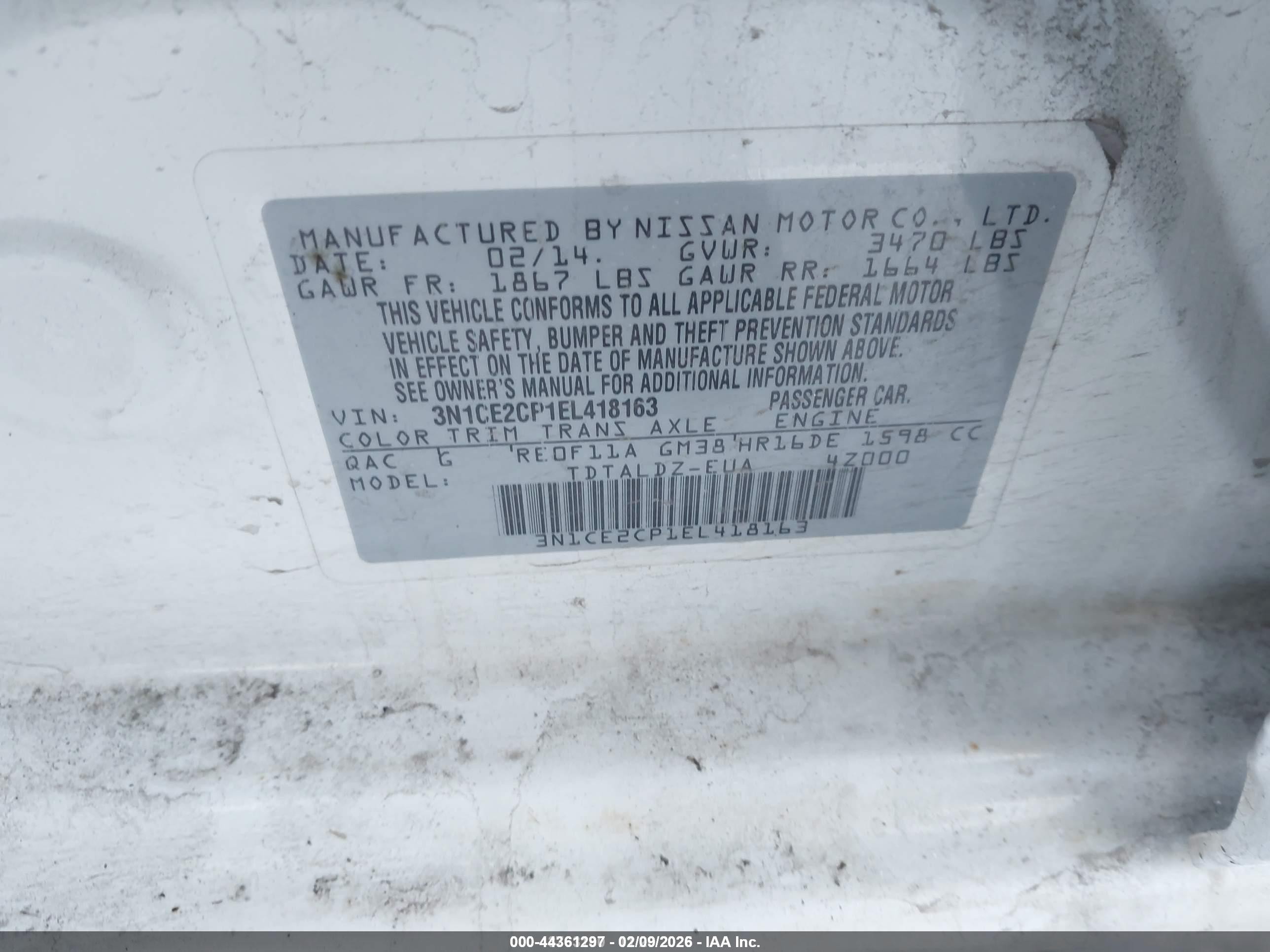 2014 Nissan Versa Note S (sr)/s Plus/sv White vin: 3N1CE2CP1EL418163