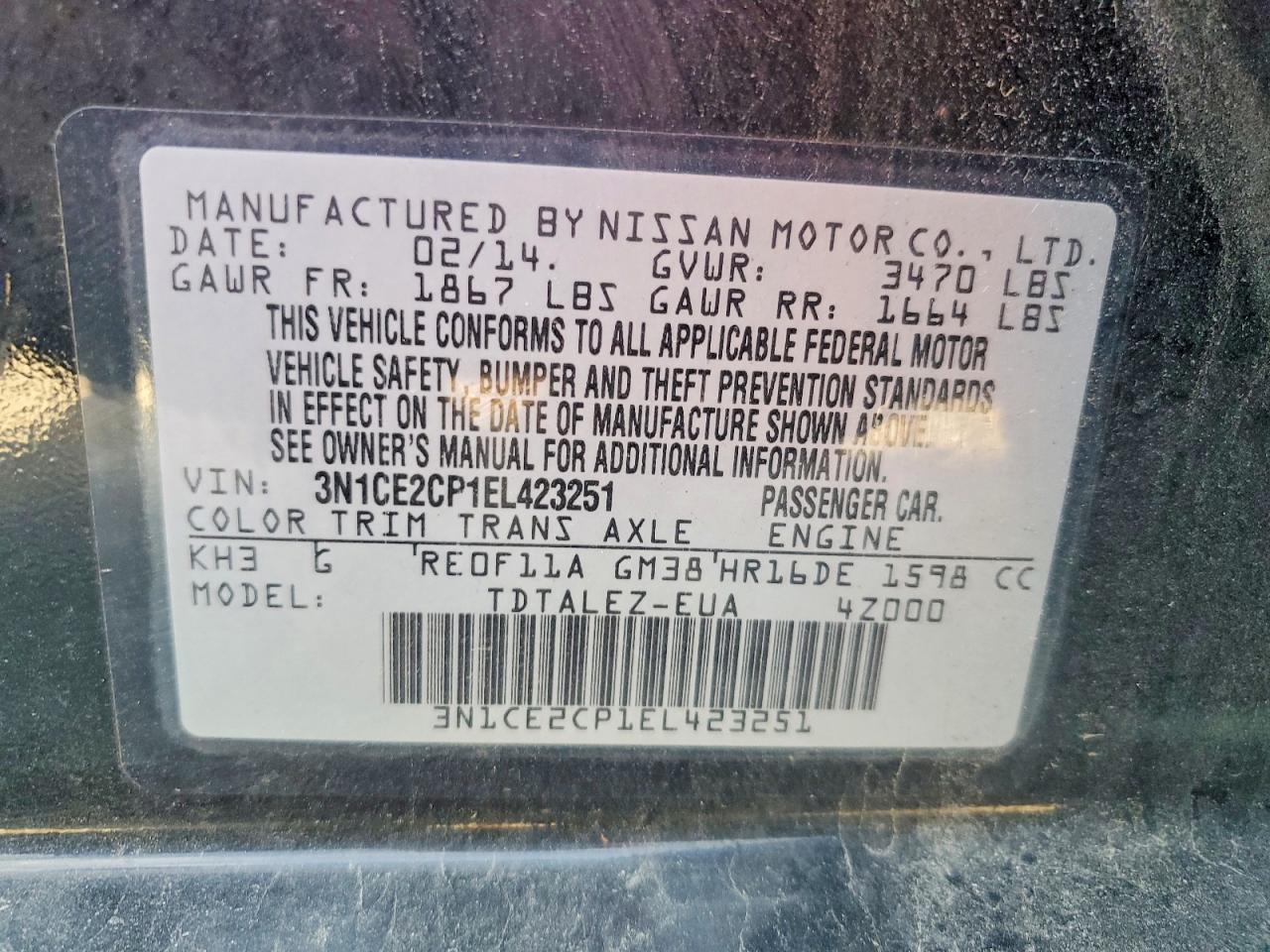 2014 Nissan Versa Note Sv Black vin: 3N1CE2CP1EL423251