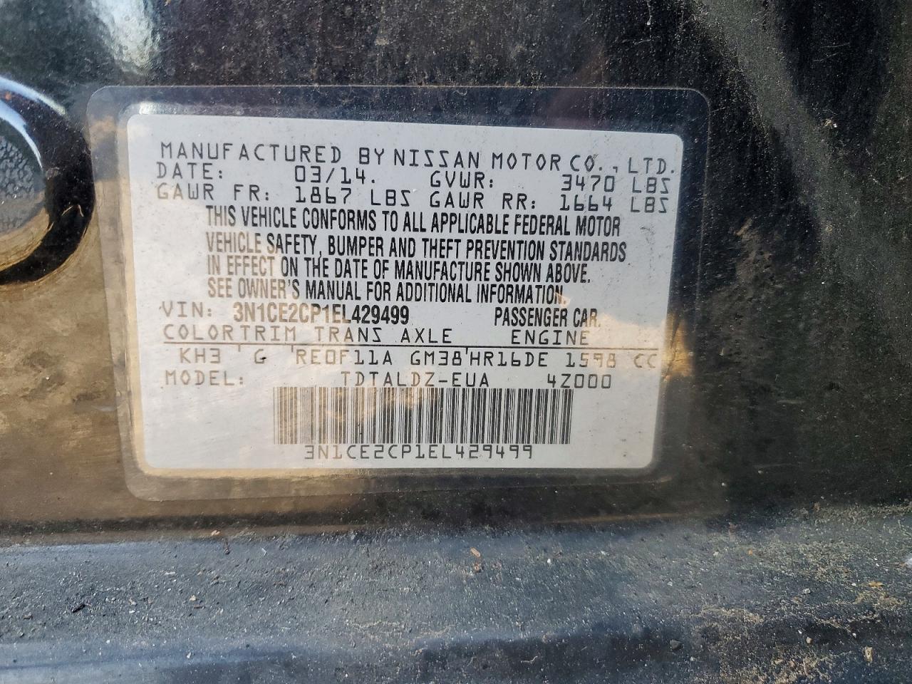 2014 Nissan Versa Note Sv Black vin: 3N1CE2CP1EL429499