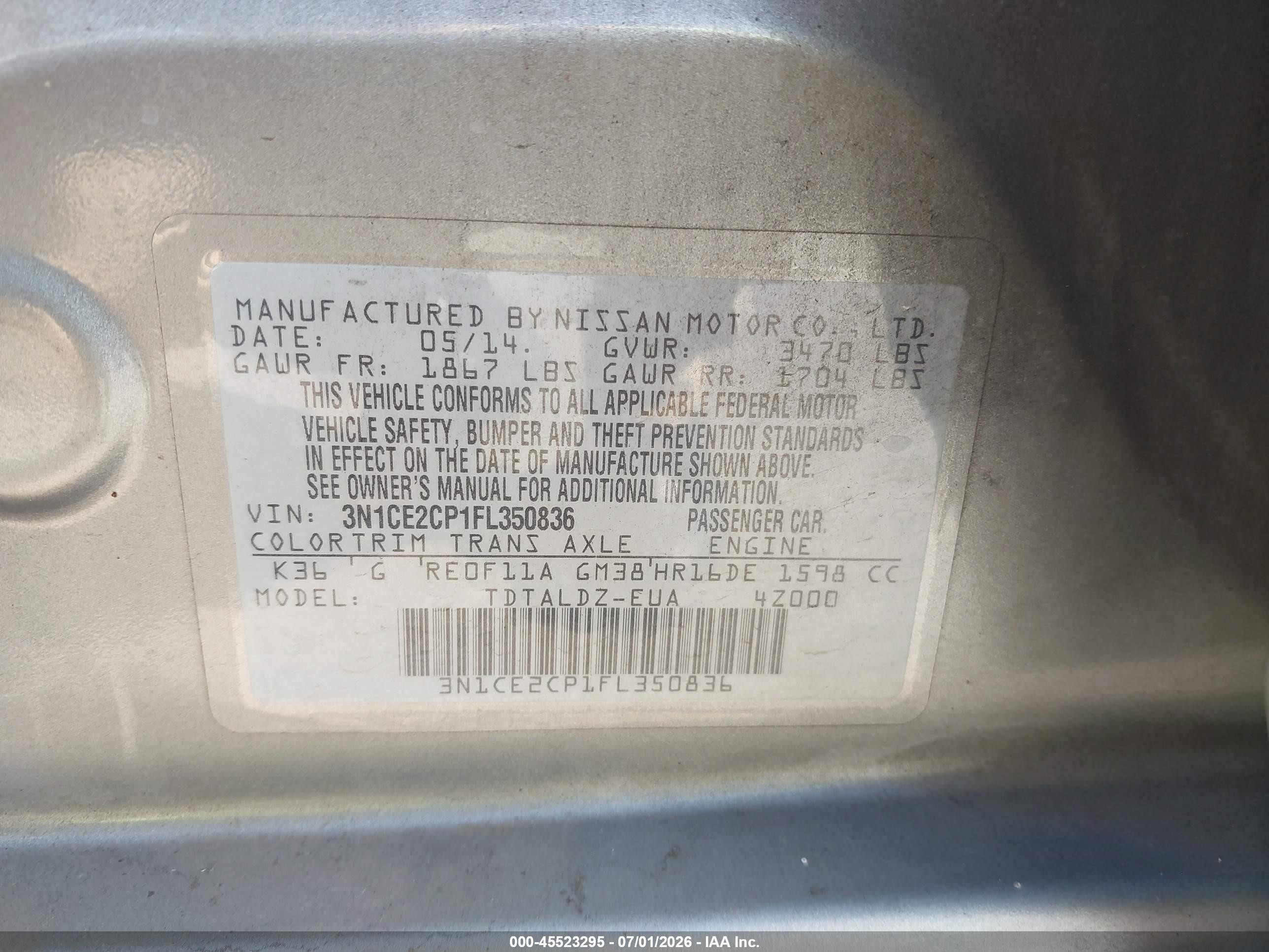 2015 Nissan Versa Note Sv Gray vin: 3N1CE2CP1FL350836
