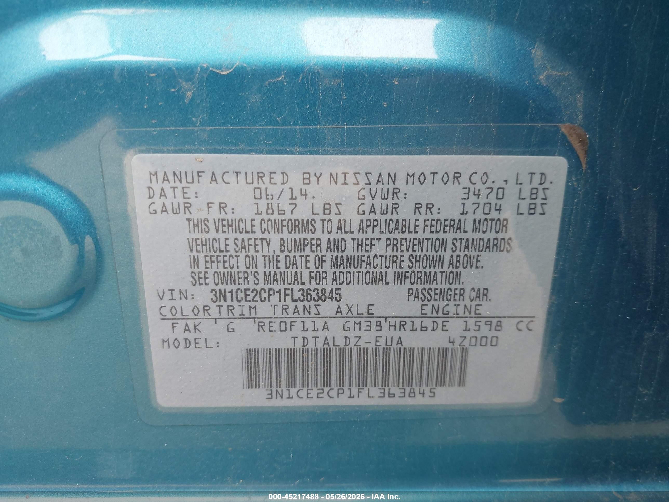 2015 Nissan Versa Note   Blue vin: 3N1CE2CP1FL363845