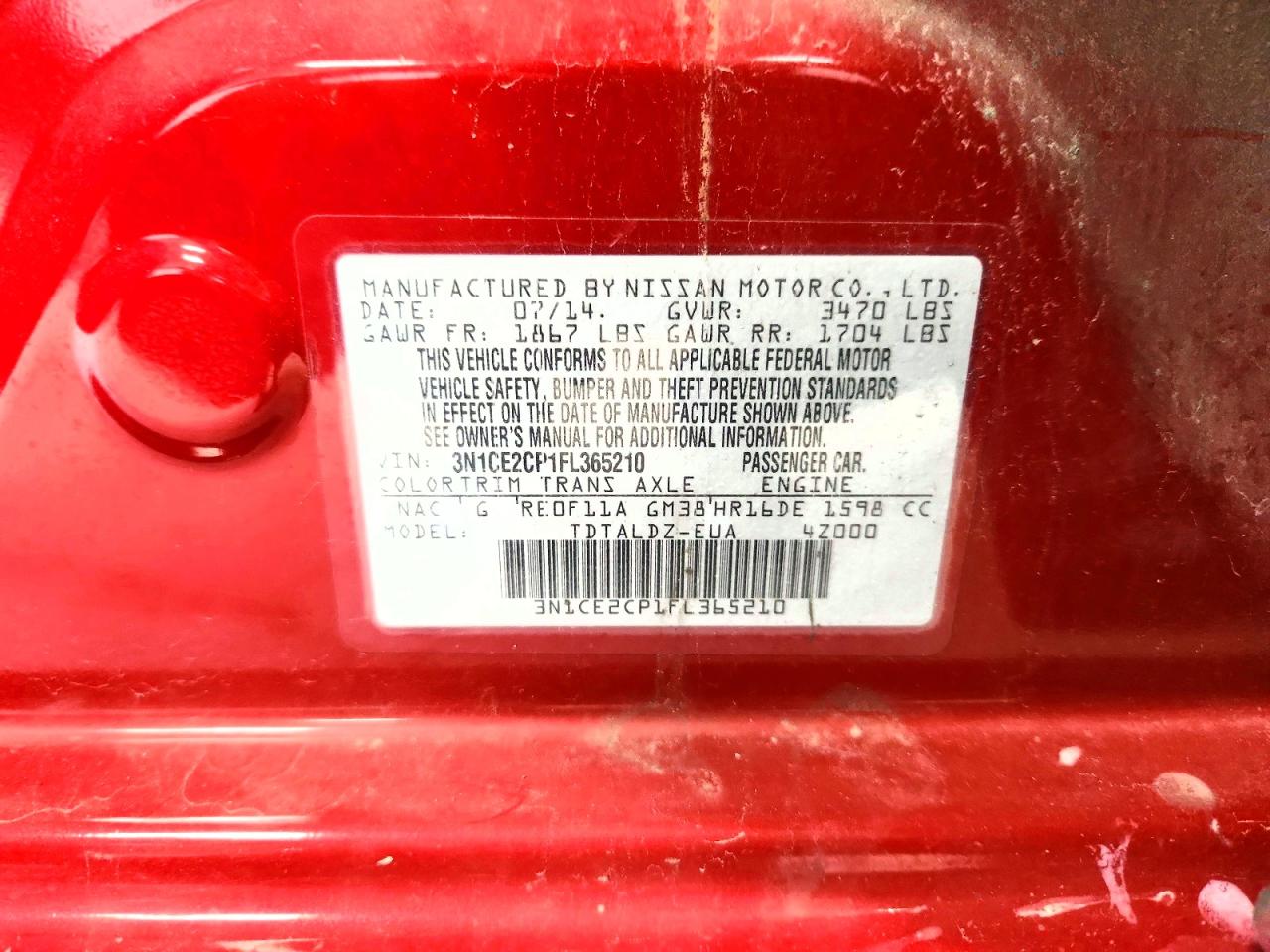 2015 Nissan Versa Note Sv Red vin: 3N1CE2CP1FL365210