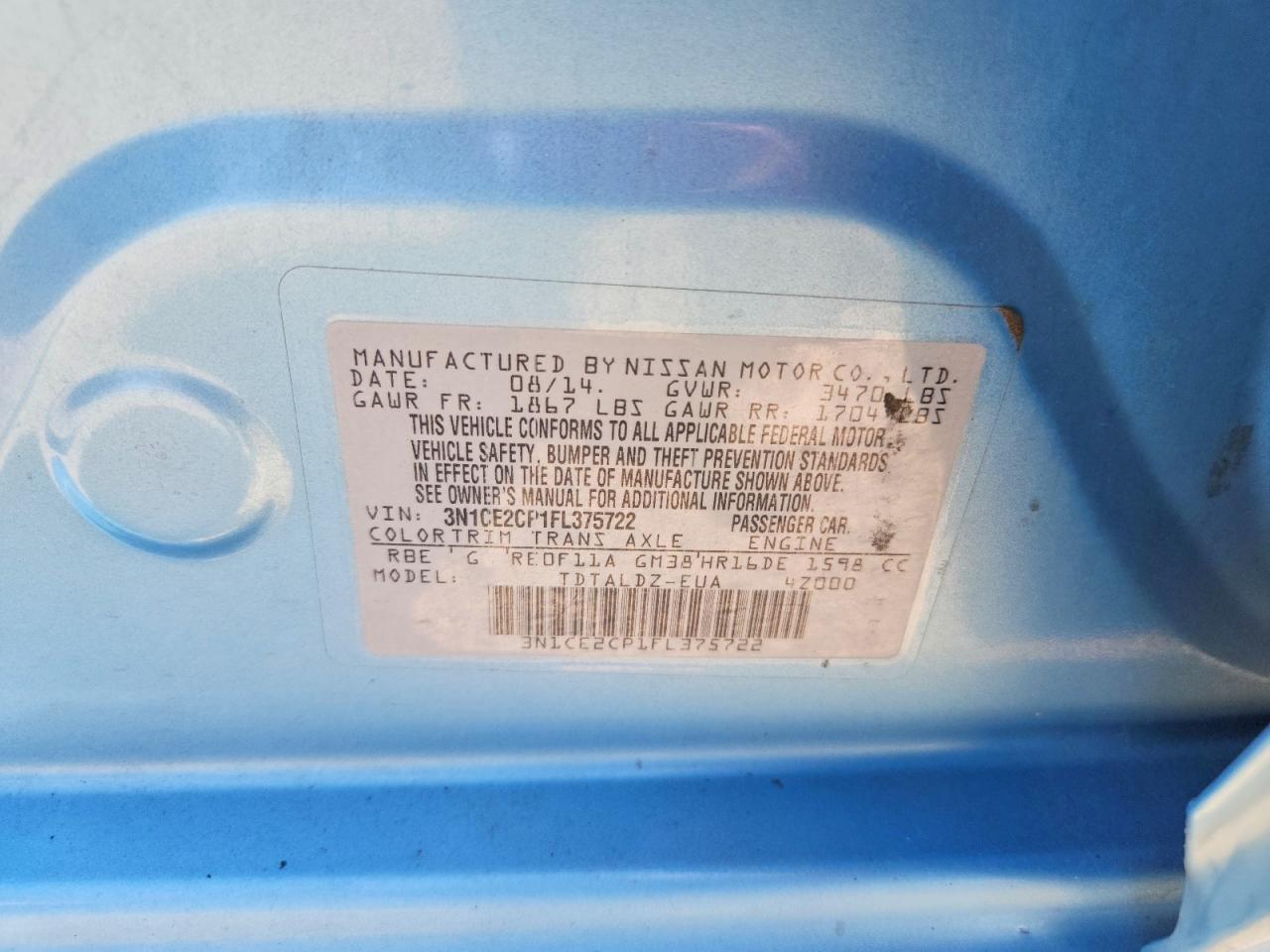 2015 Nissan Versa Note Sv Blue vin: 3N1CE2CP1FL375722