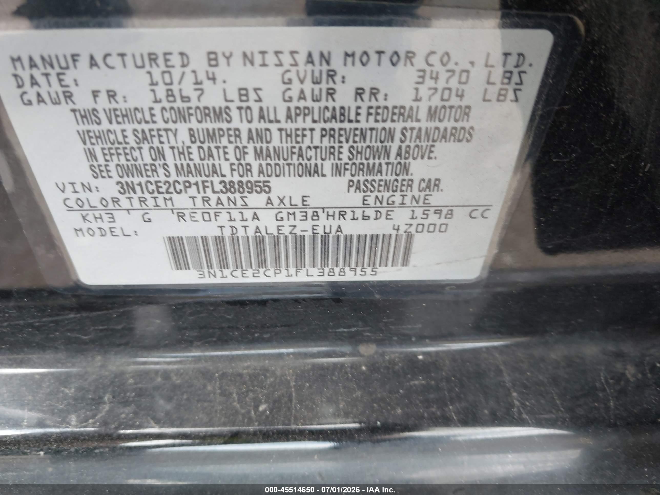 2015 Nissan Versa Note Sl Black vin: 3N1CE2CP1FL388955