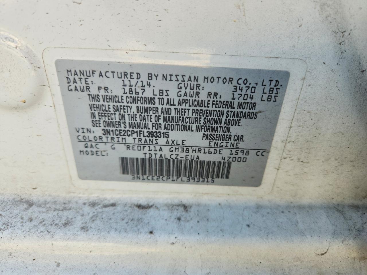 2015 Nissan Versa Note S Plus White vin: 3N1CE2CP1FL393315
