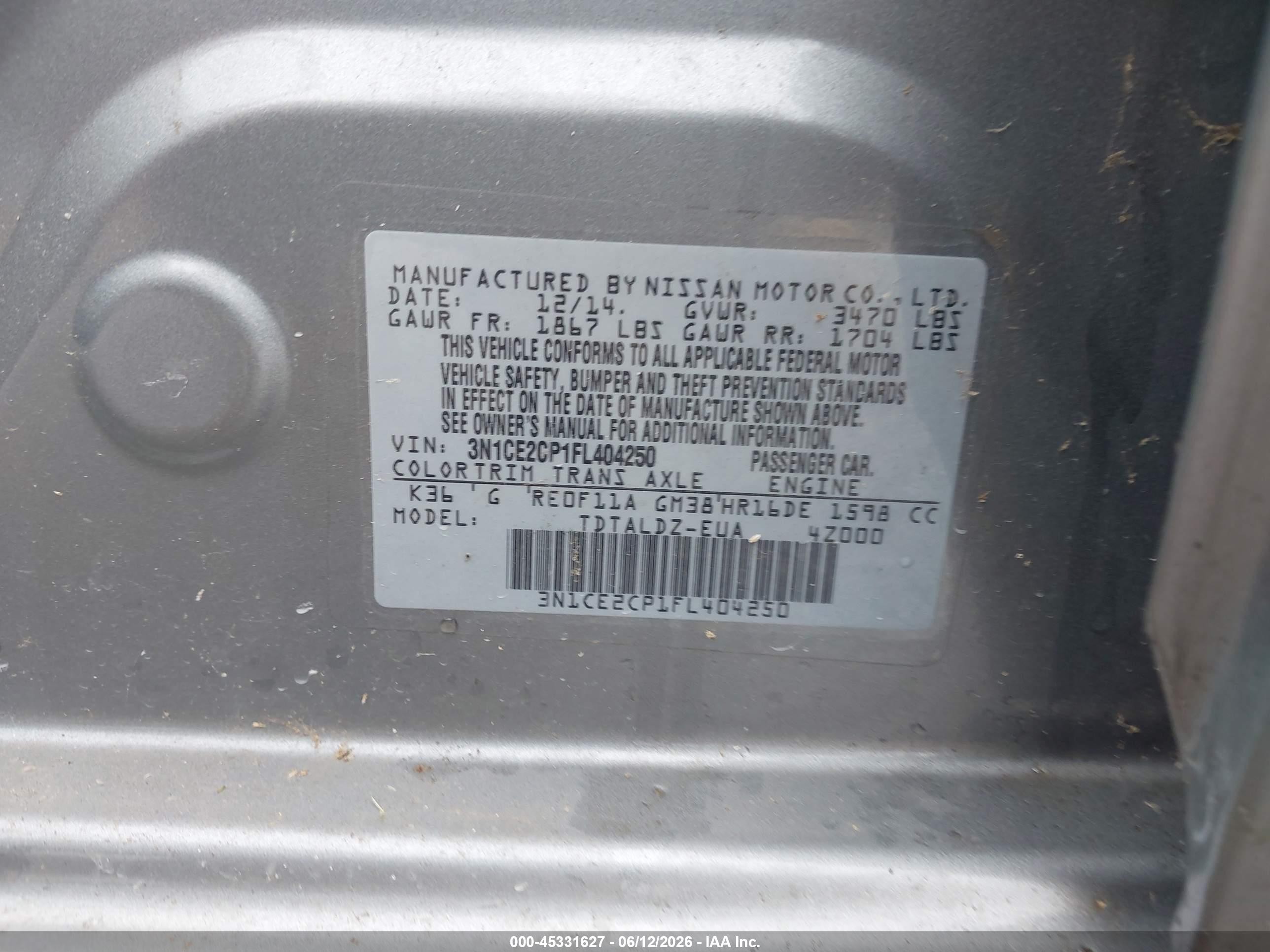 2015 Nissan Versa Note S (sr)/s Plus/sl/sr/sv Silver vin: 3N1CE2CP1FL404250