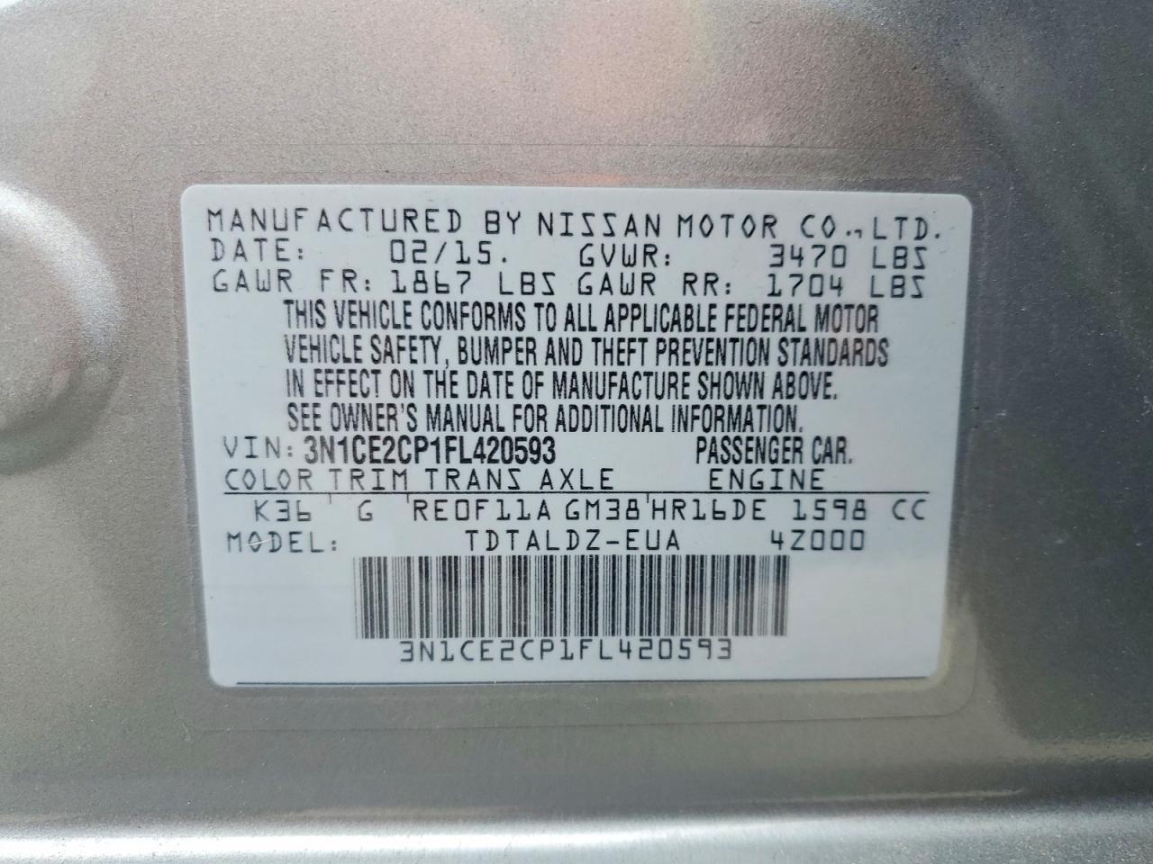 2015 Nissan Versa Note Sv Gray vin: 3N1CE2CP1FL420593