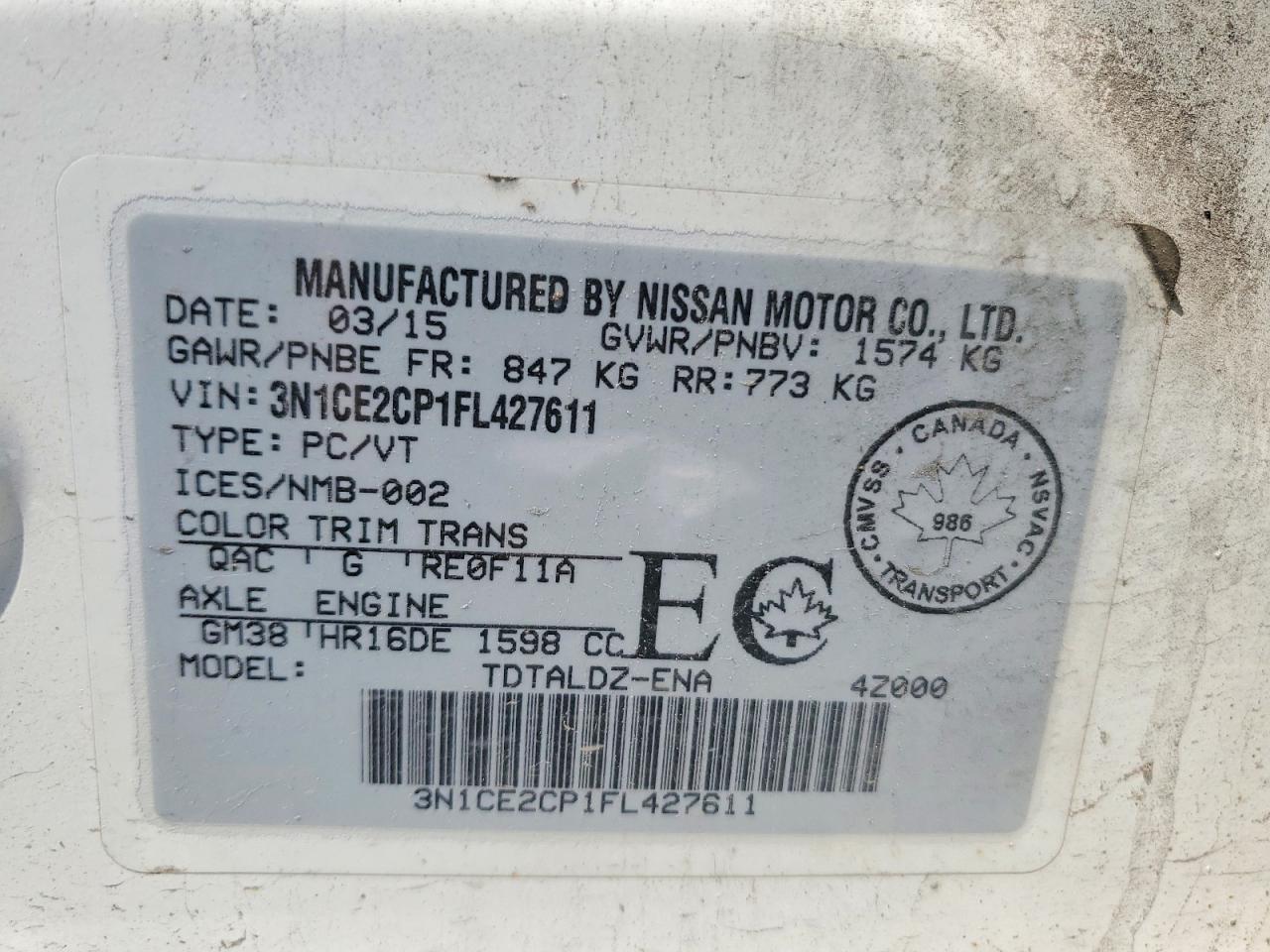 2015 Nissan Versa Note S White vin: 3N1CE2CP1FL427611