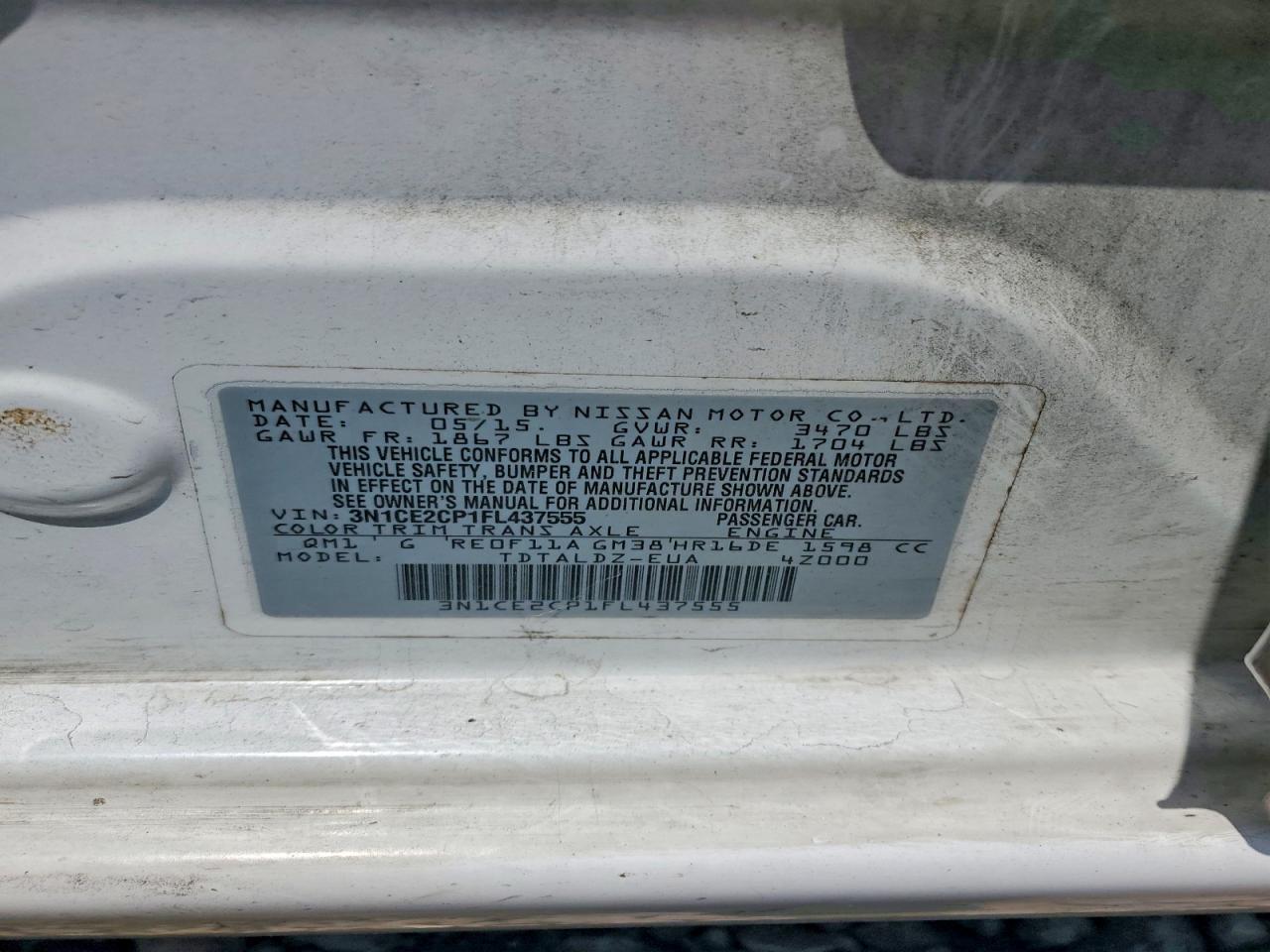 2015 Nissan Versa Note Sv White vin: 3N1CE2CP1FL437555