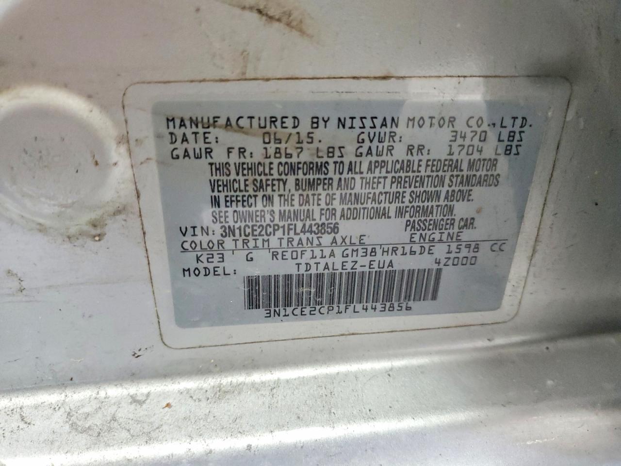 2015 Nissan Versa Note Sl Silver vin: 3N1CE2CP1FL443856