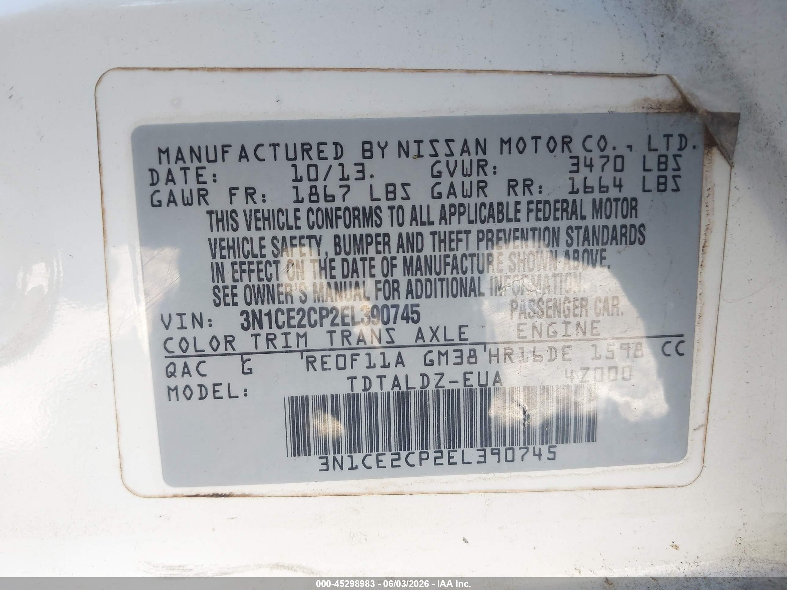 2014 Nissan Versa Note Sv White vin: 3N1CE2CP2EL390745
