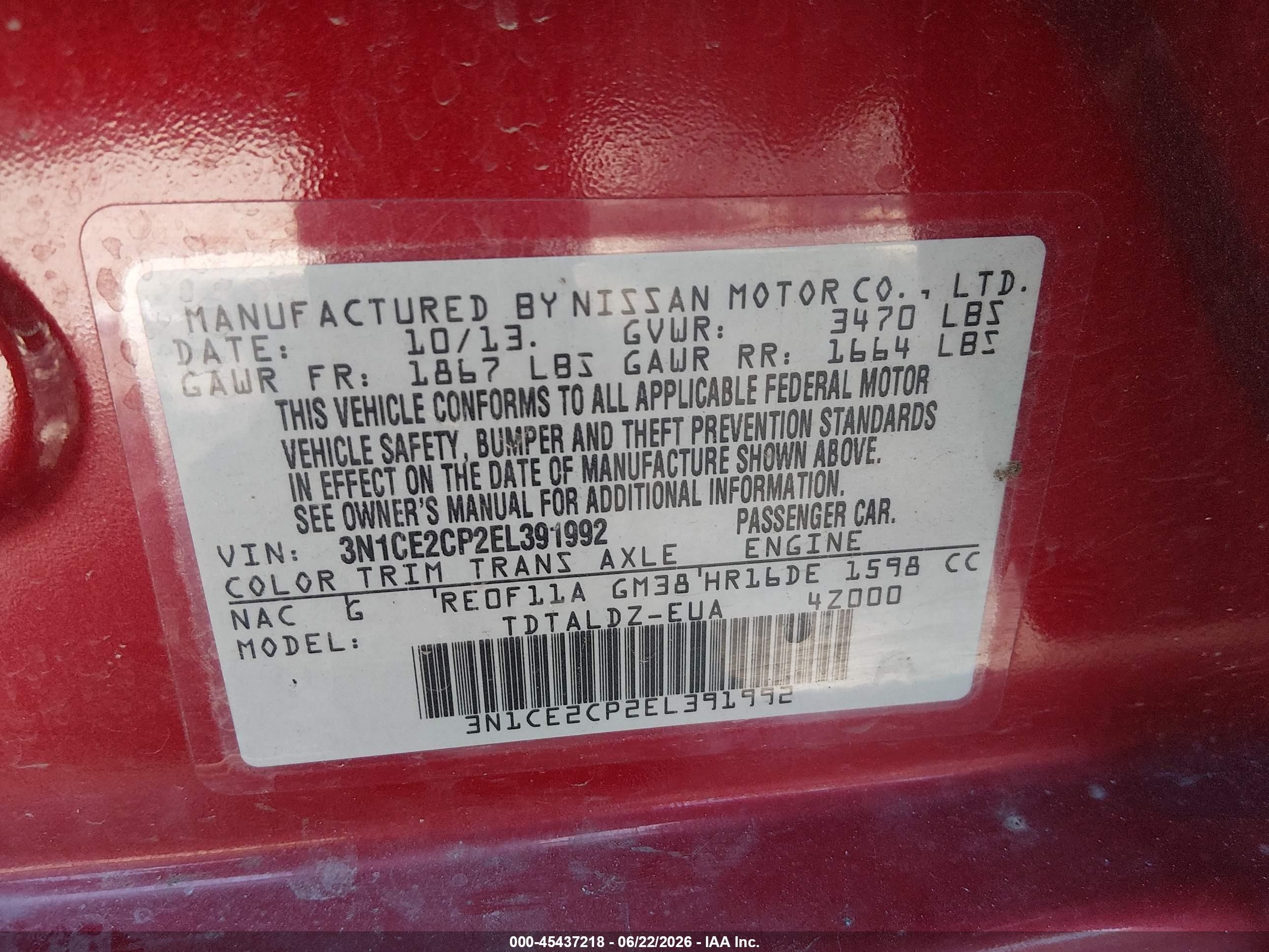 2014 Nissan Versa Note Sv Red vin: 3N1CE2CP2EL391992