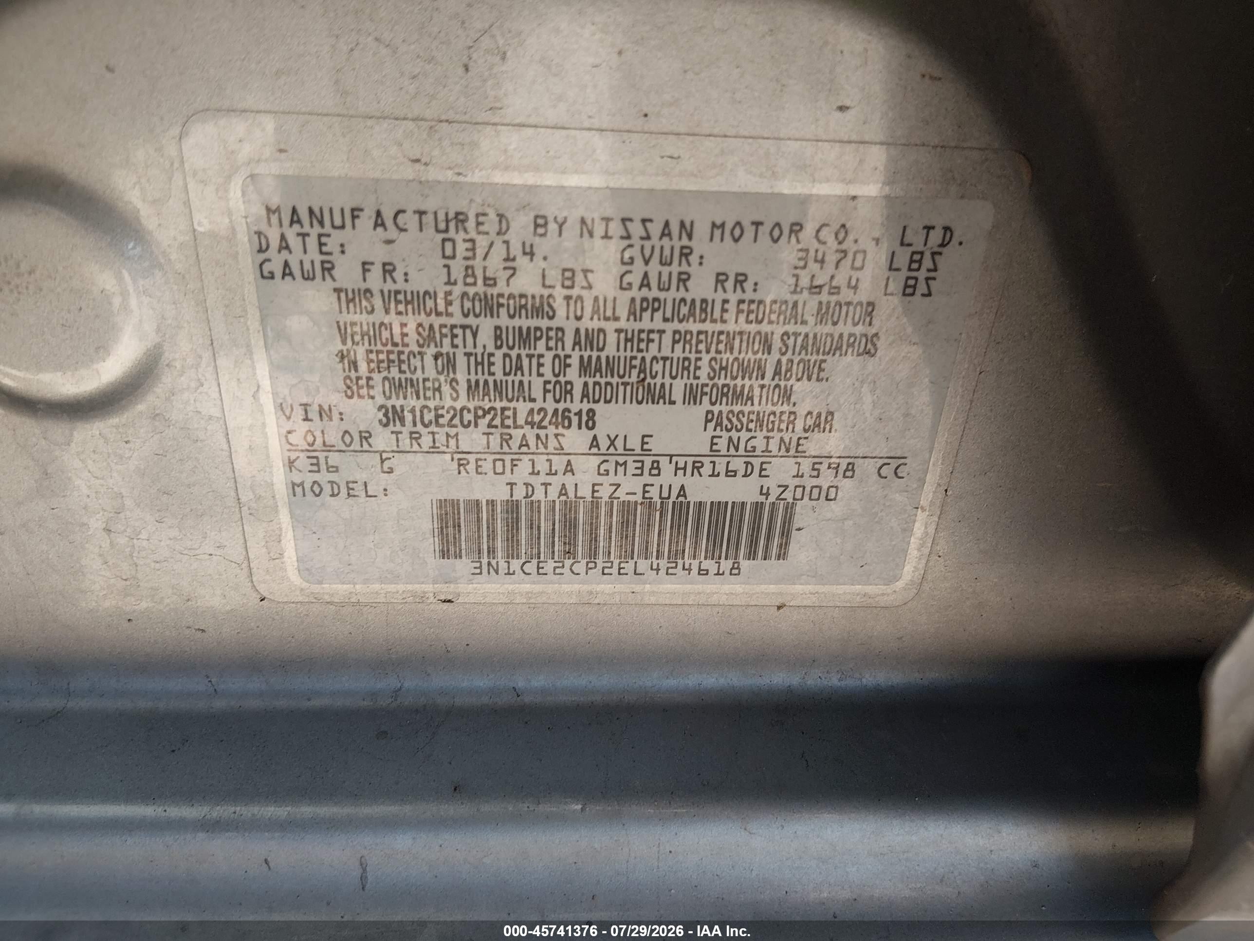 2014 Nissan Versa Note   Gray vin: 3N1CE2CP2EL424618