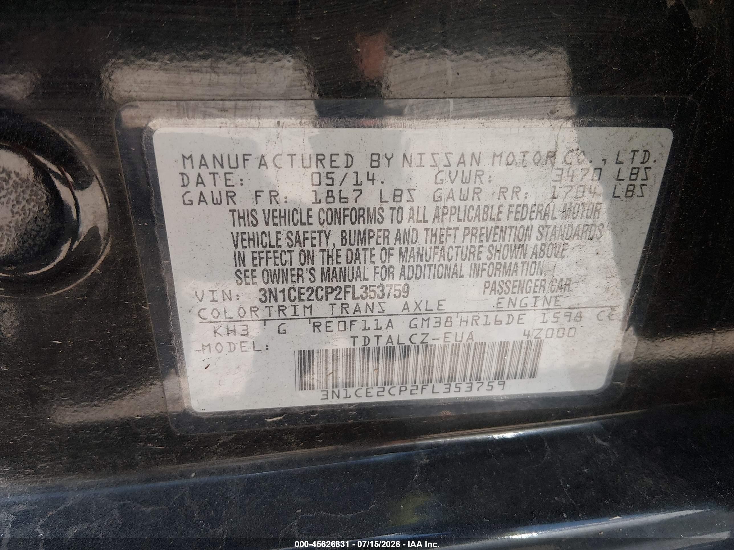 2015 Nissan Versa Note S Plus Black vin: 3N1CE2CP2FL353759