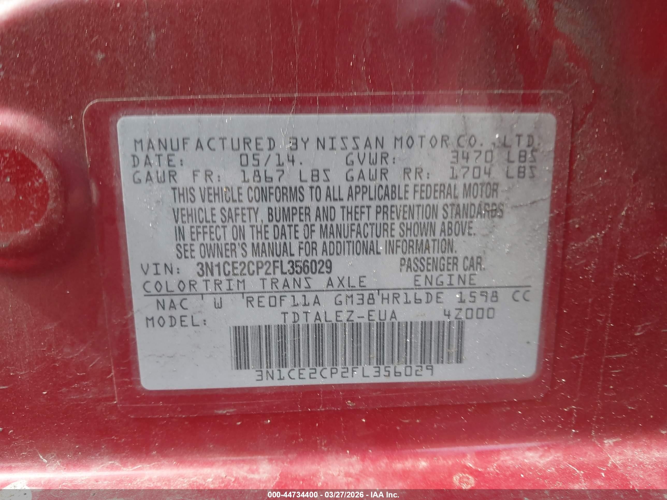 2015 Nissan Versa Note Sl Red vin: 3N1CE2CP2FL356029