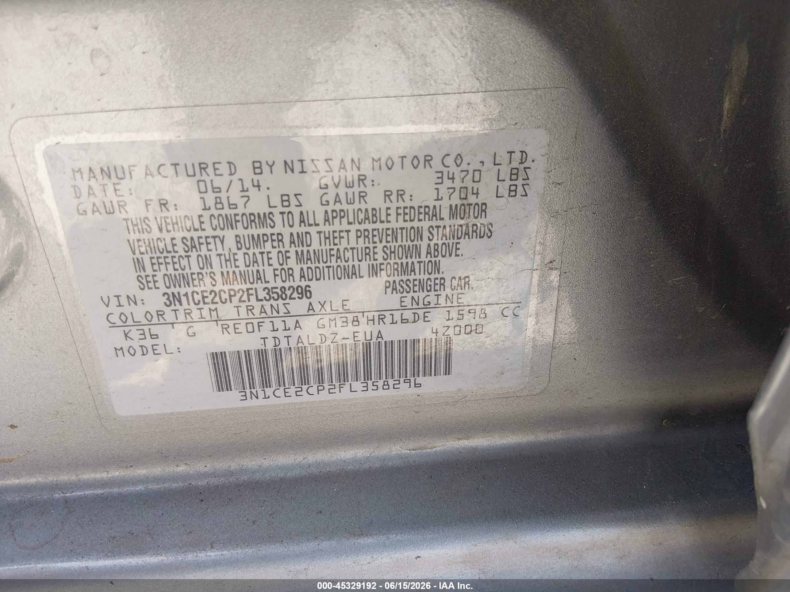 2015 Nissan Versa Note S (sr)/s Plus/sl/sr/sv Silver vin: 3N1CE2CP2FL358296