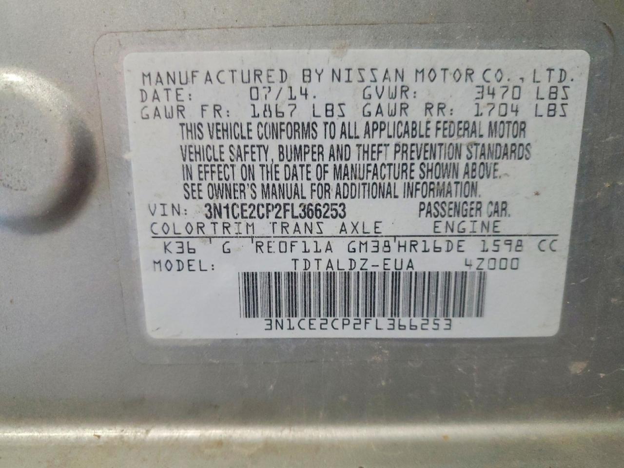 2015 Nissan Versa Note Sv Gray vin: 3N1CE2CP2FL366253