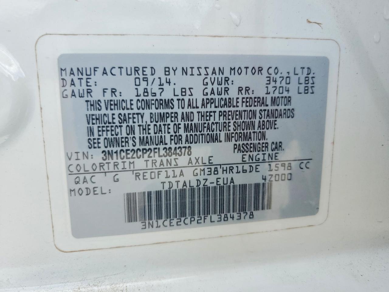 2015 Nissan Versa Note Sv White vin: 3N1CE2CP2FL384378