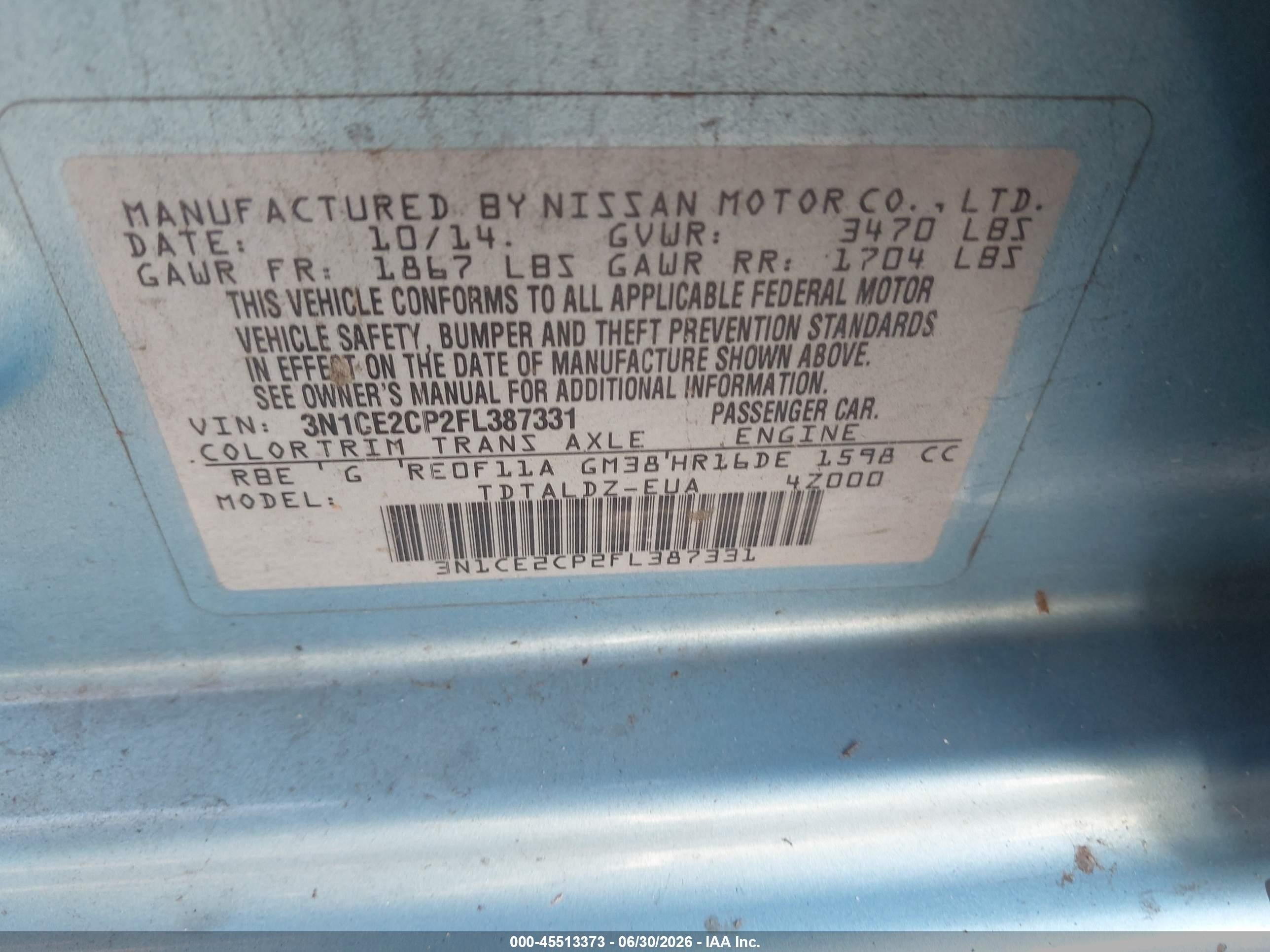 2015 Nissan Versa Note Sv Blue vin: 3N1CE2CP2FL387331