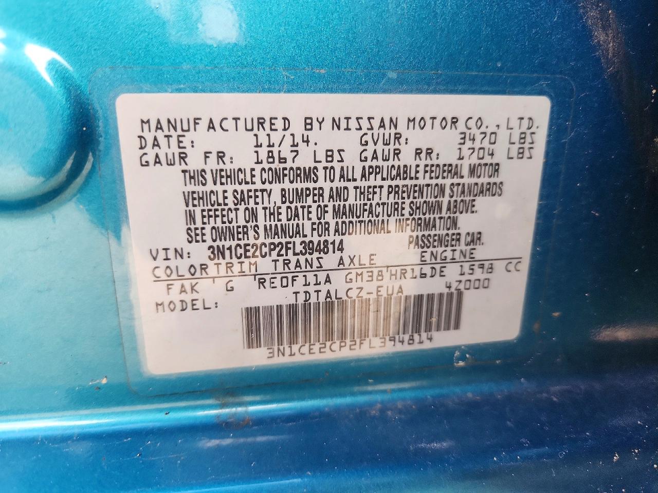 2015 Nissan Versa Note S Plus Blue vin: 3N1CE2CP2FL394814